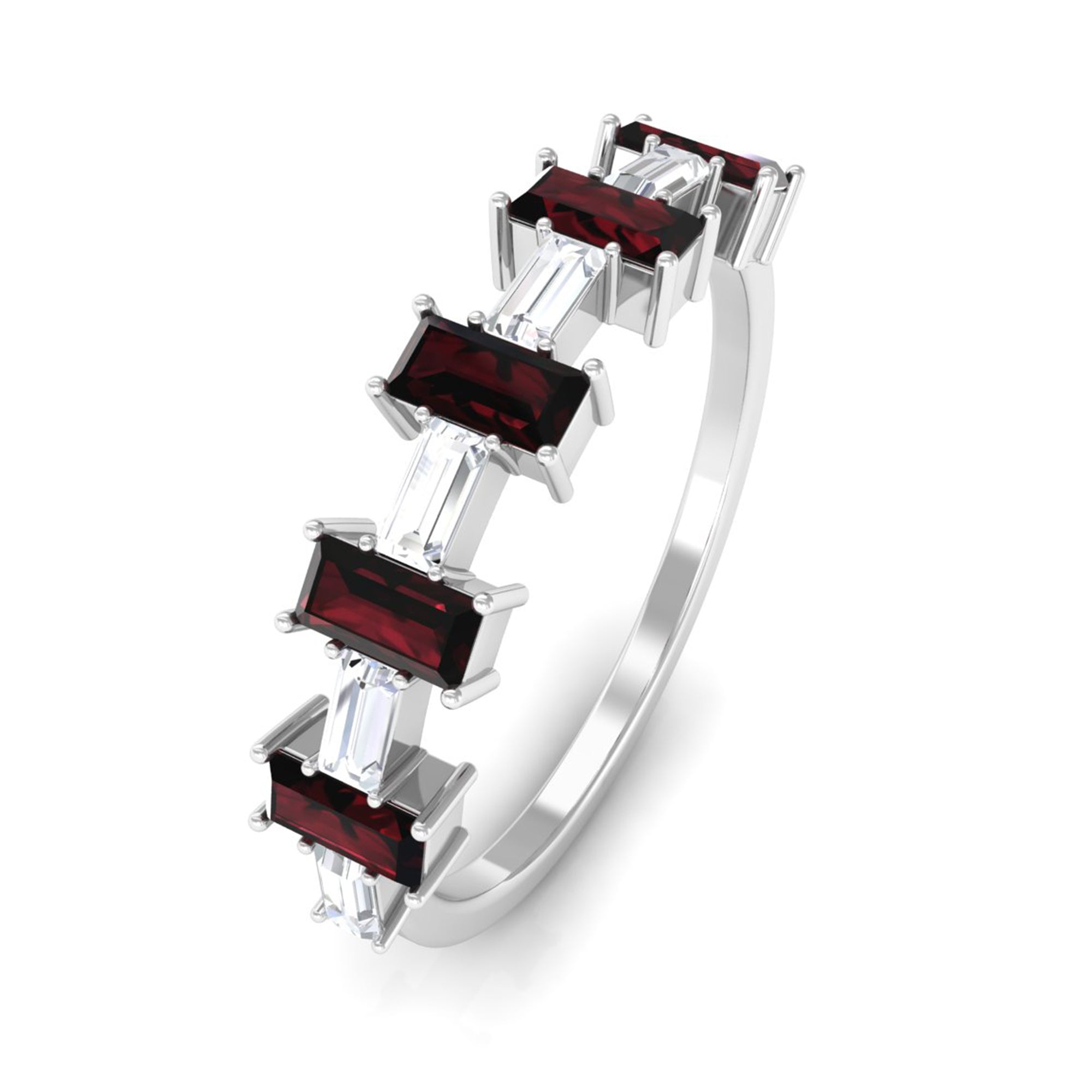 Rosec Jewels-Genuine Baguette Garnet Diamond Half Eternity Ring