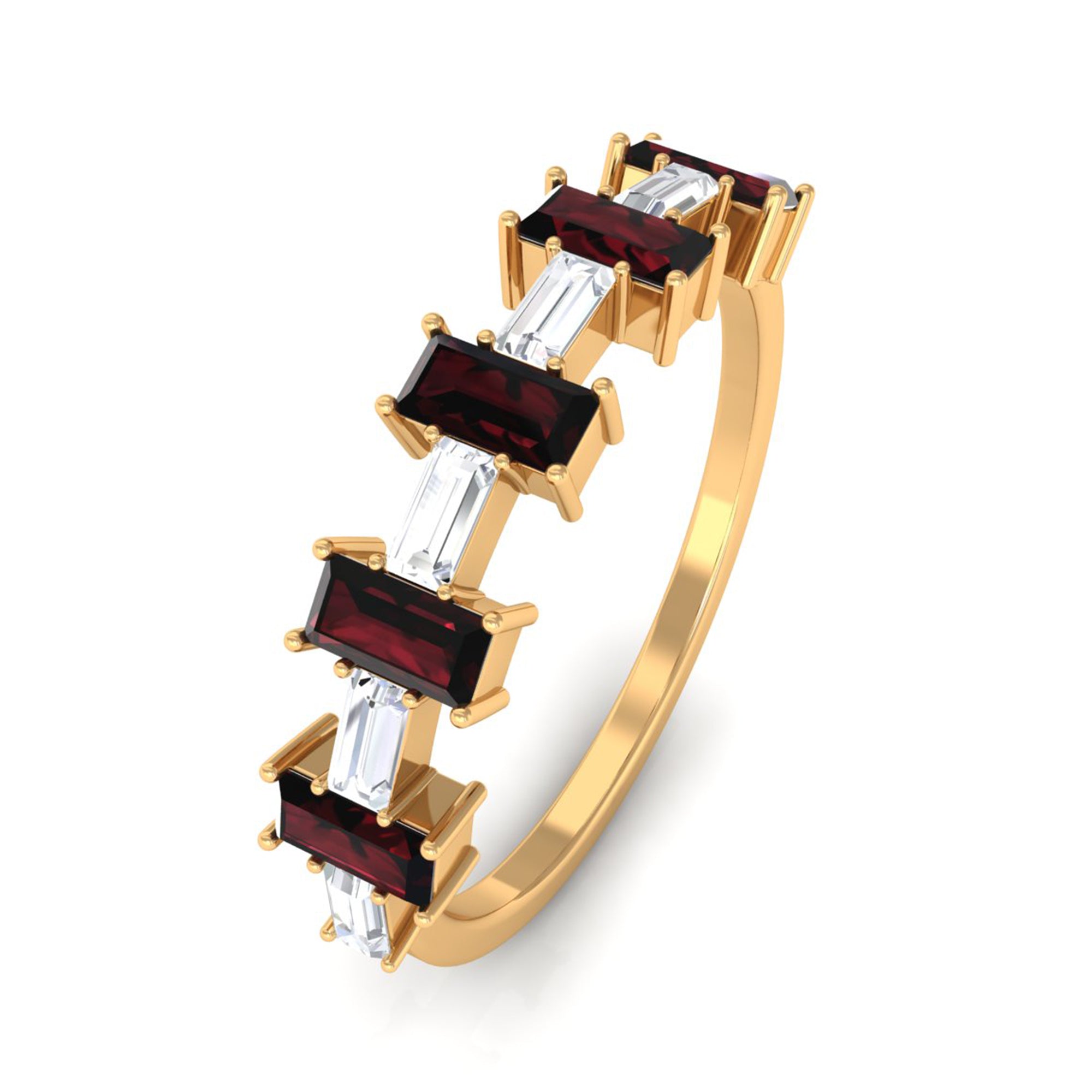 Rosec Jewels-Genuine Baguette Garnet Diamond Half Eternity Ring