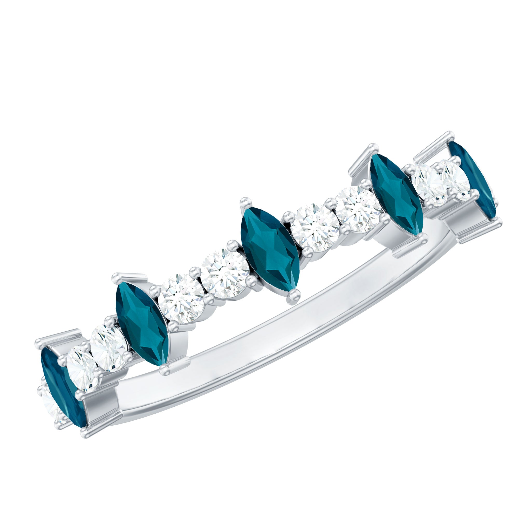 Marquise London Blue Topaz Semi Eternity Band with Diamond