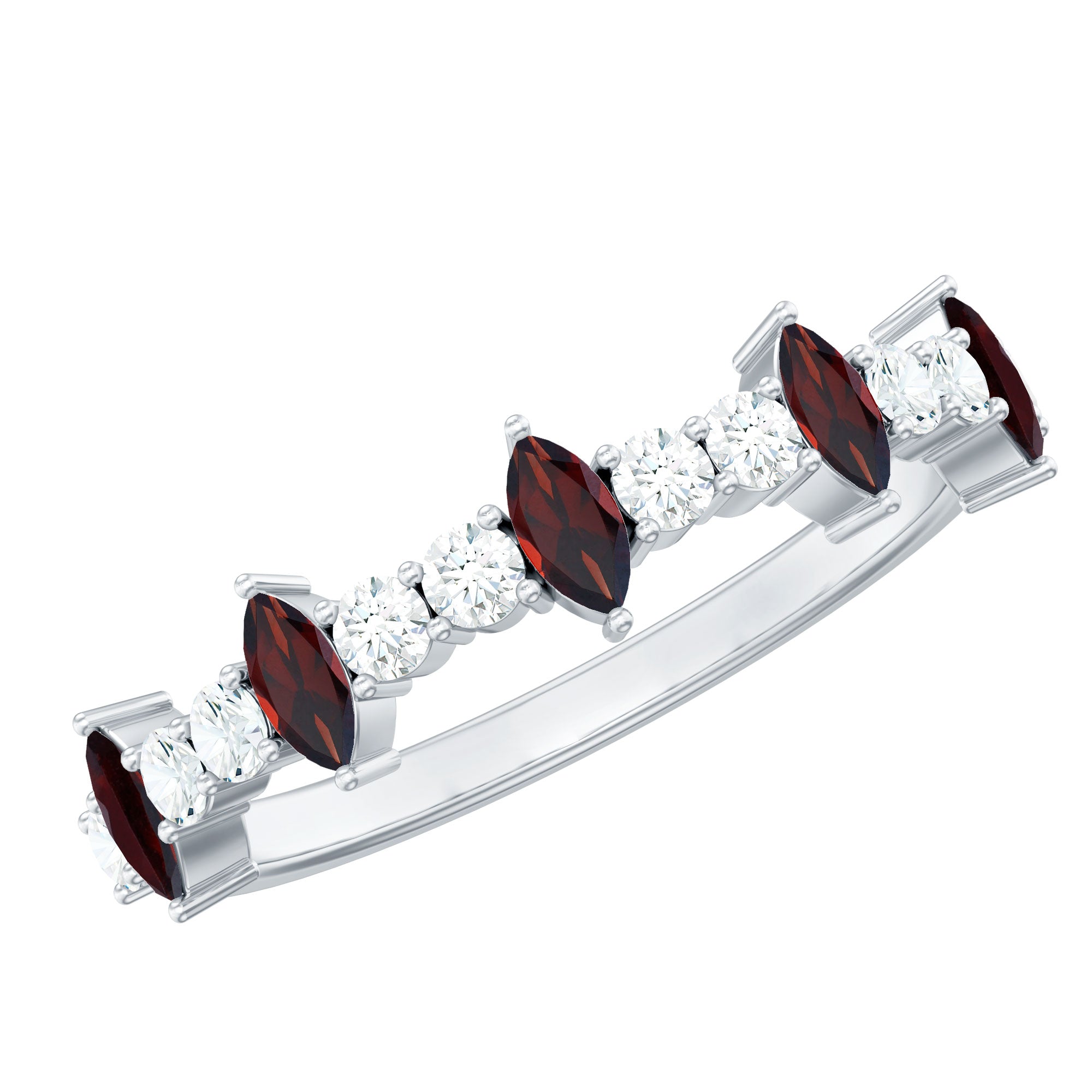 Natural Marquise Garnet Half Eternity Ring with Diamond AAA - Rosec Jewels