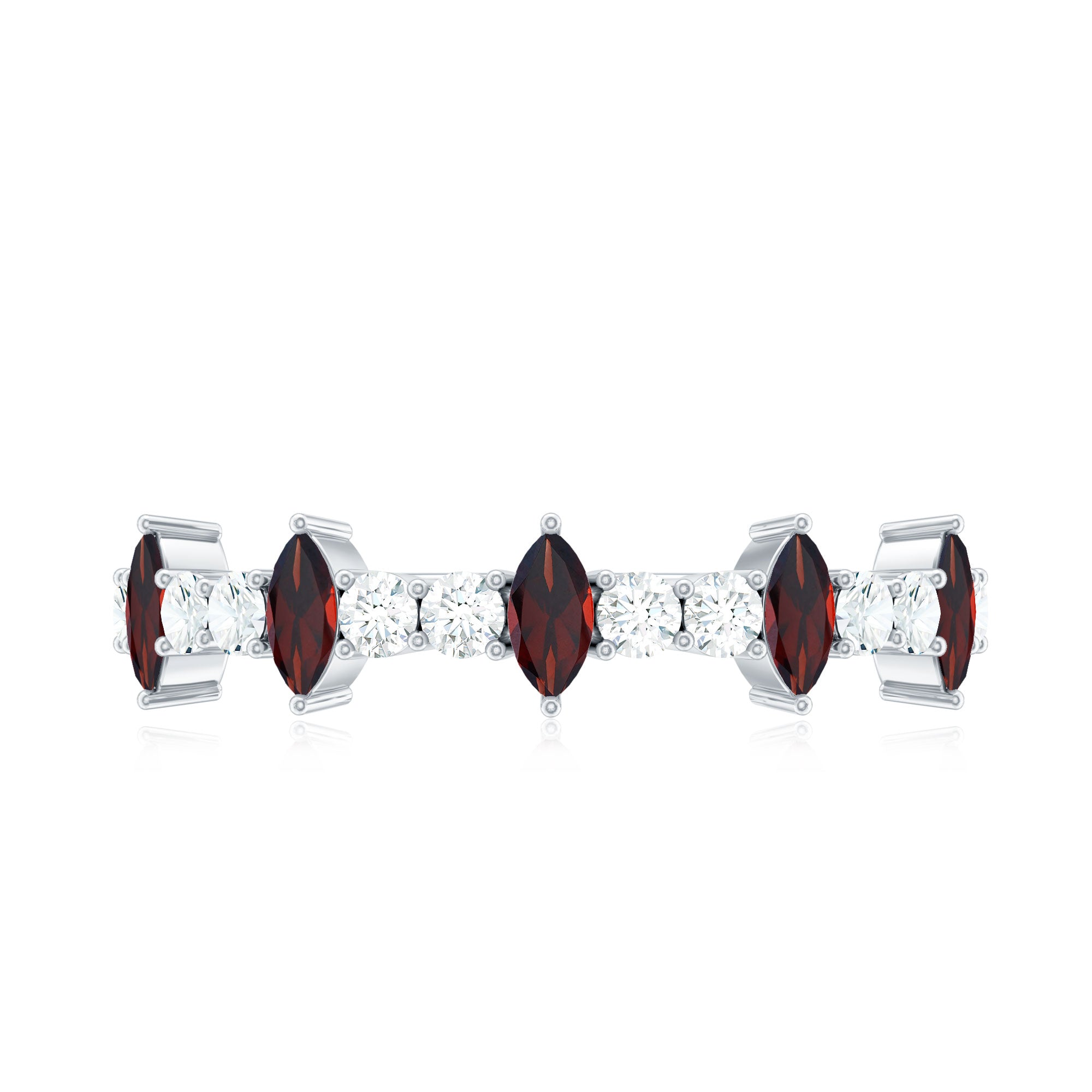 Natural Marquise Garnet Half Eternity Ring with Diamond AAA - Rosec Jewels
