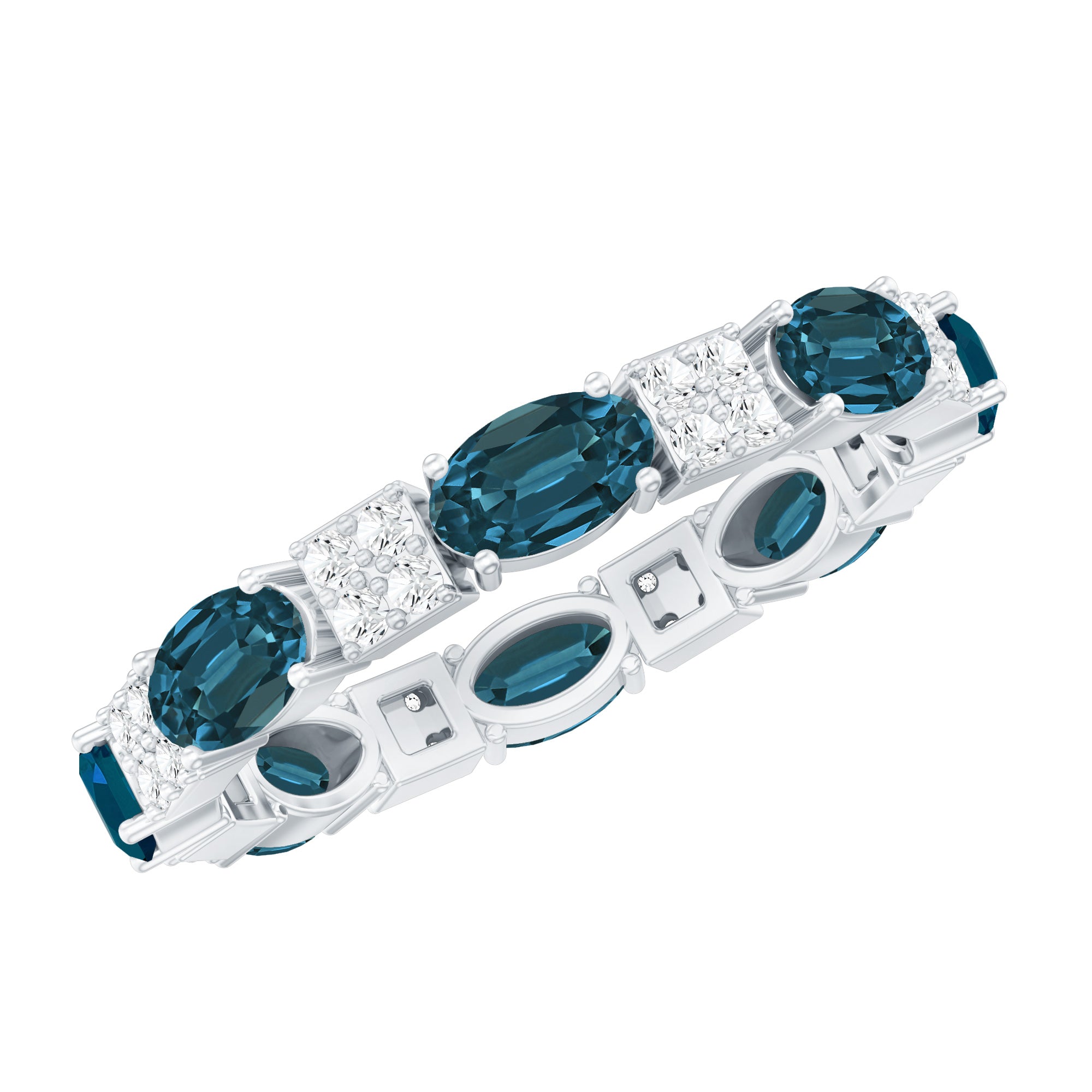 Rosec Jewels-Oval London Blue Topaz Full Eternity Band Ring with Diamond