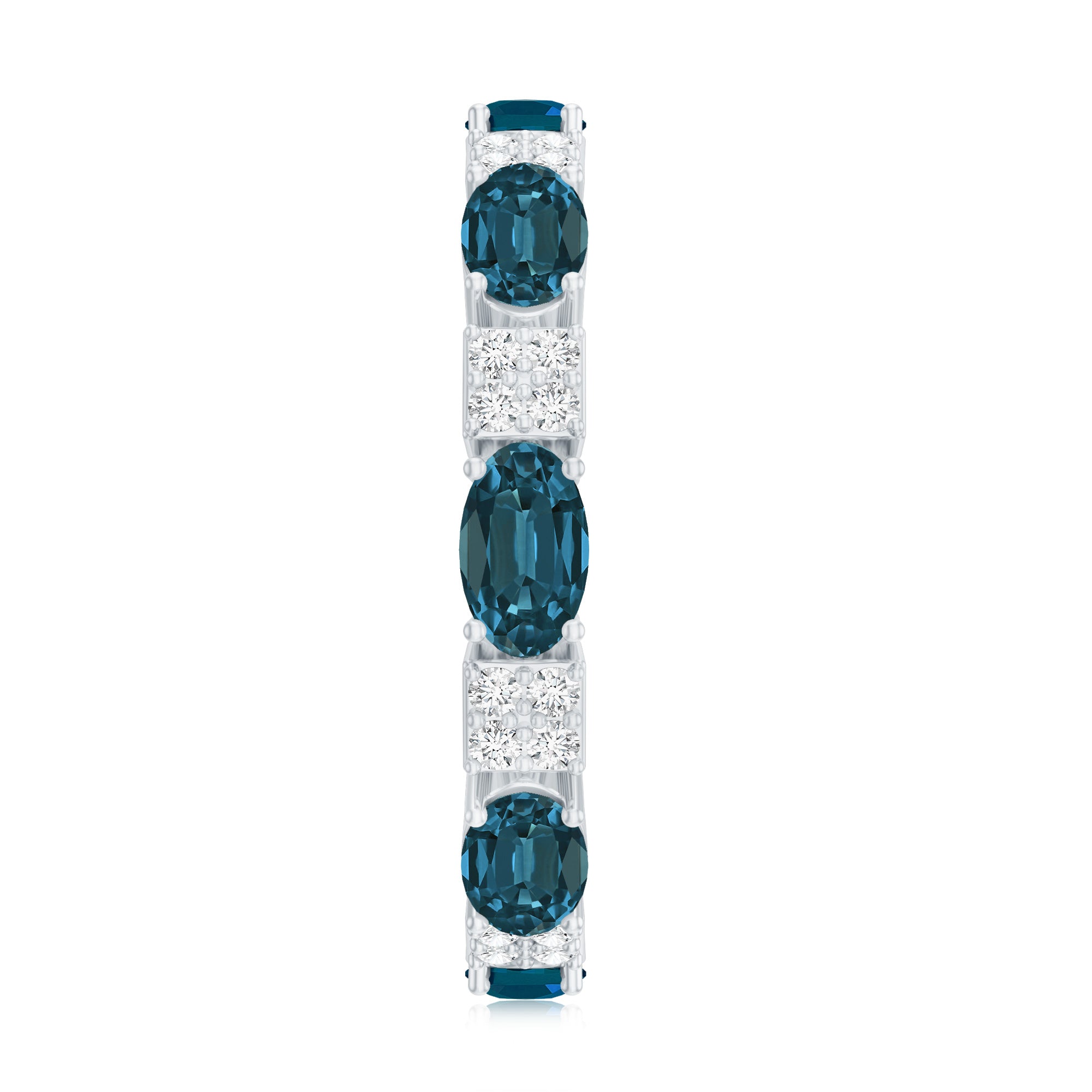 Rosec Jewels-Oval London Blue Topaz Full Eternity Band Ring with Diamond