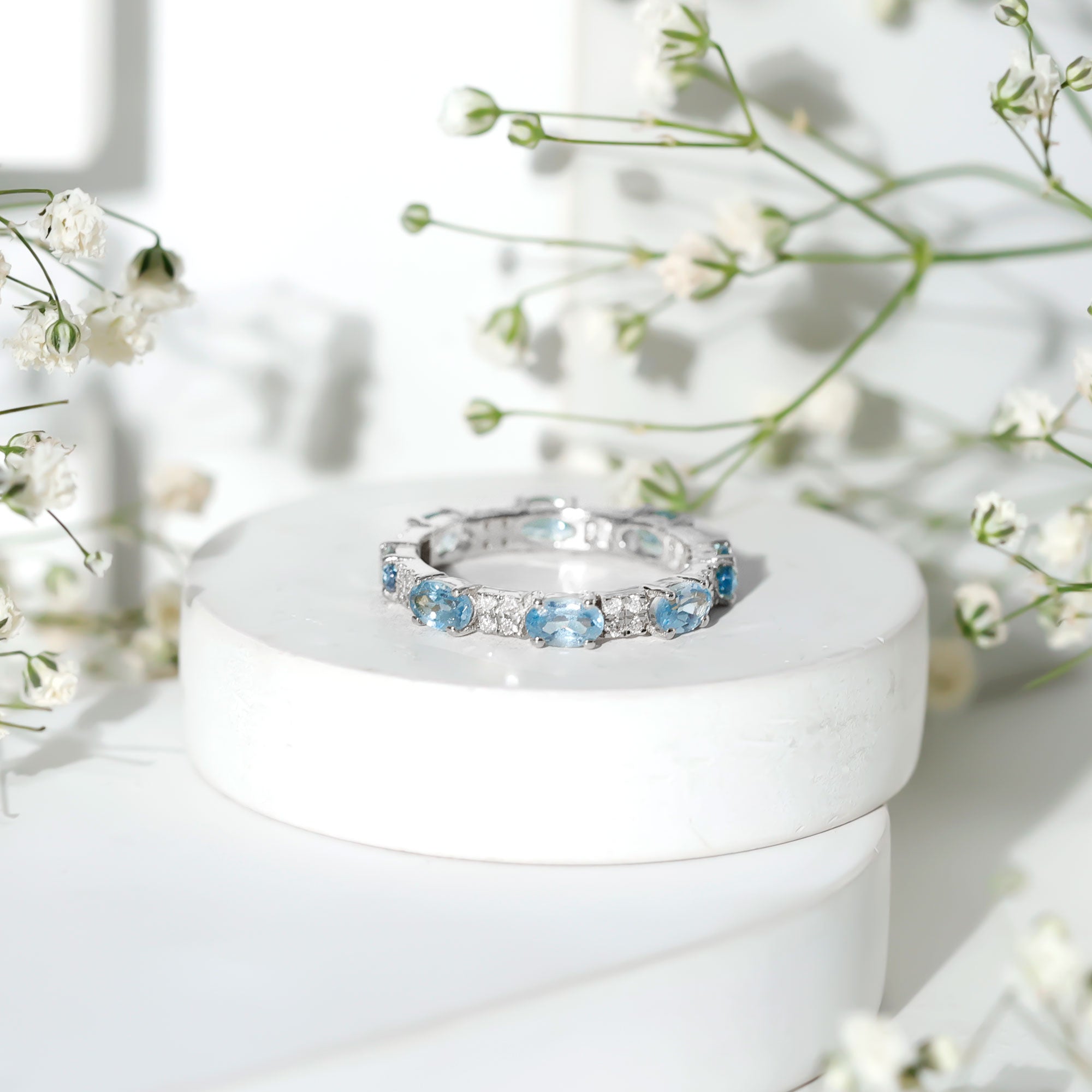 Rosec Jewels-Real Aquamarine and Diamond Full Eternity Ring