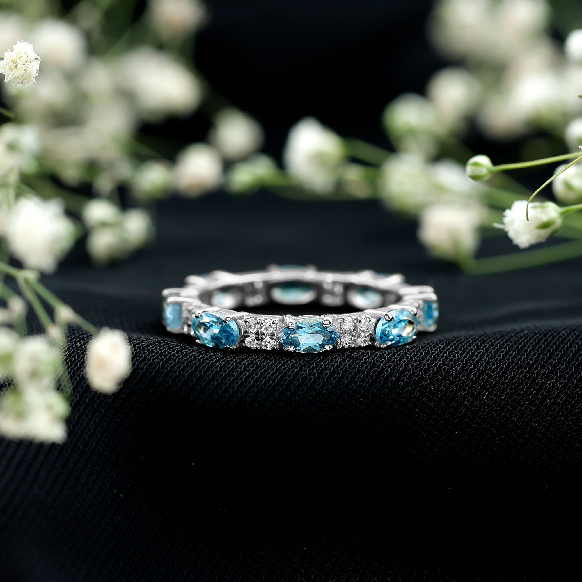 Rosec Jewels-Real Aquamarine and Diamond Full Eternity Ring