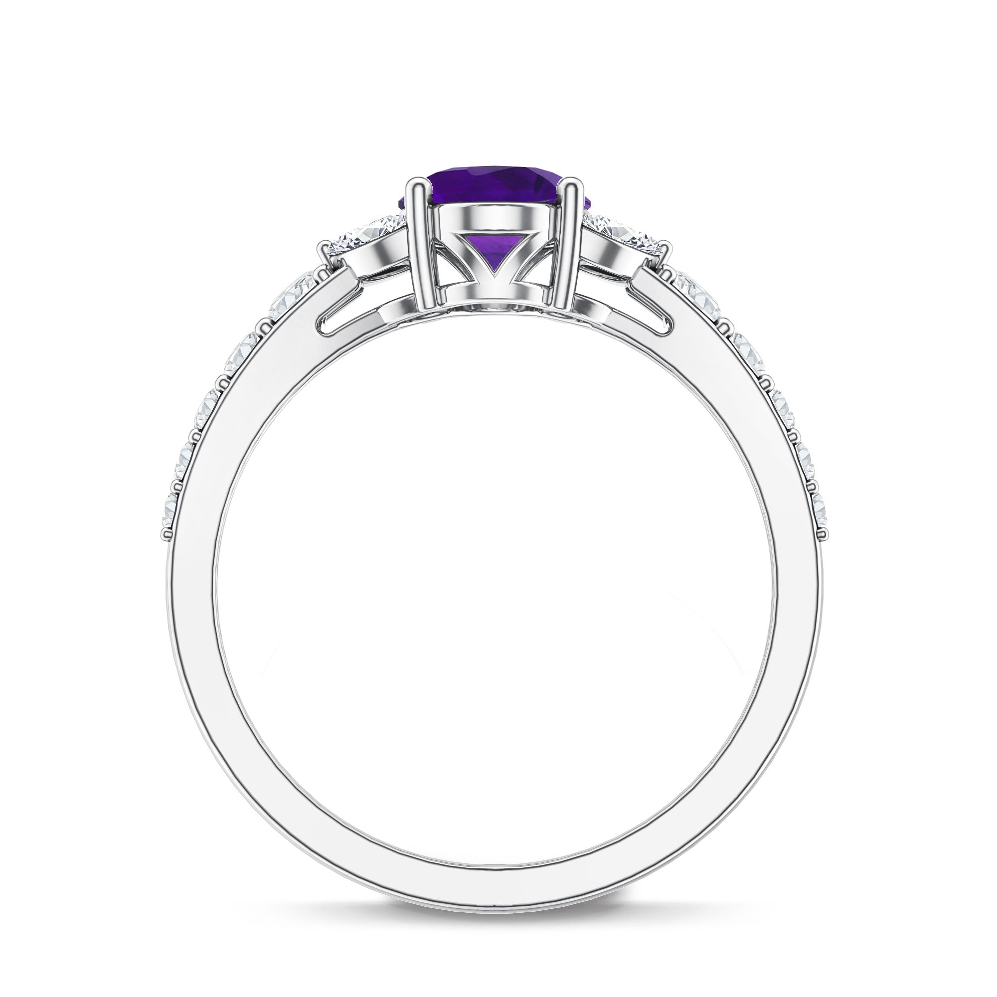 Natural 1 Carat Amethyst Oval Engagement Ring with Diamond AAA - Rosec Jewels