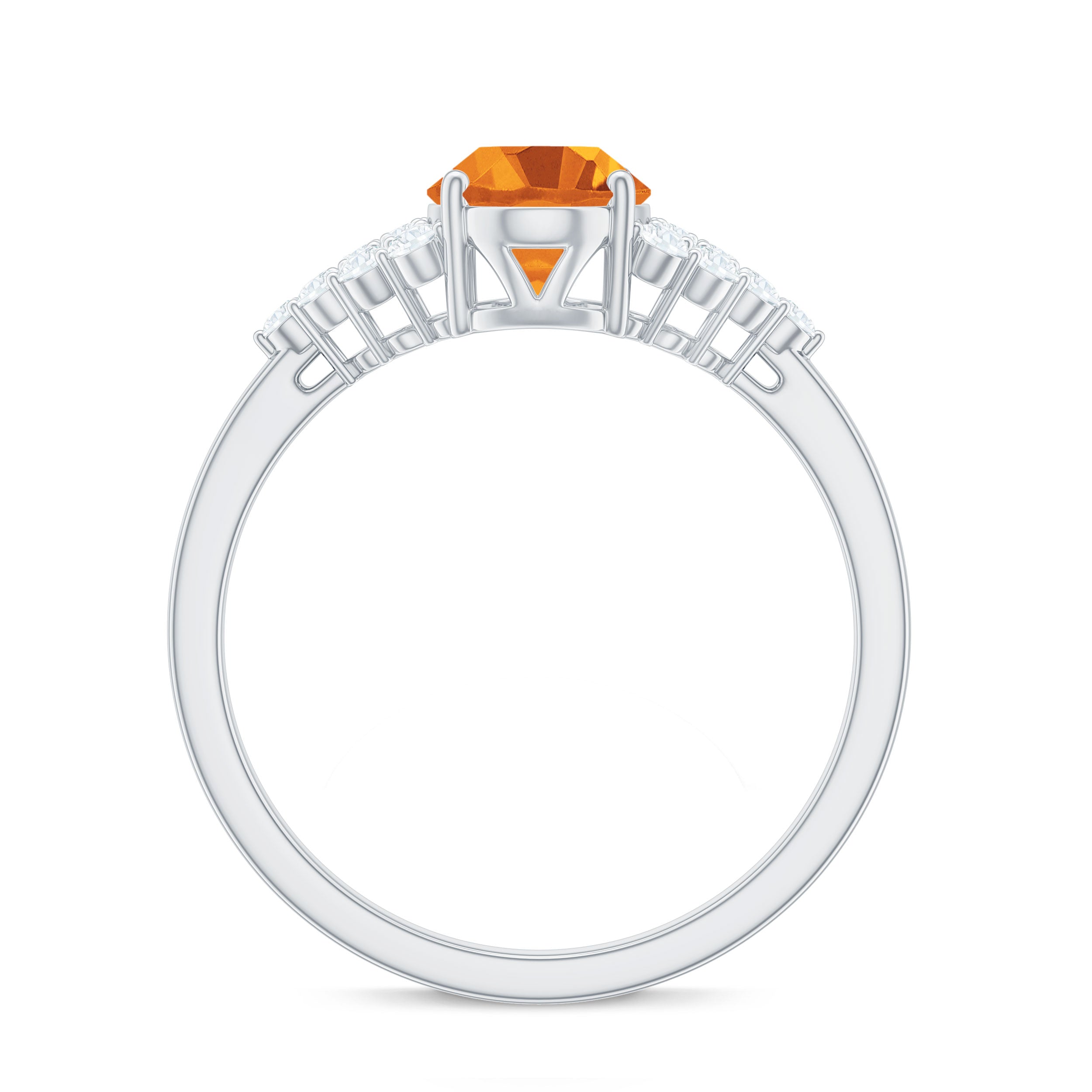 Natural Yellow Citrine Oval Engagement Ring with Diamond Side Stones AAA - Rosec Jewels