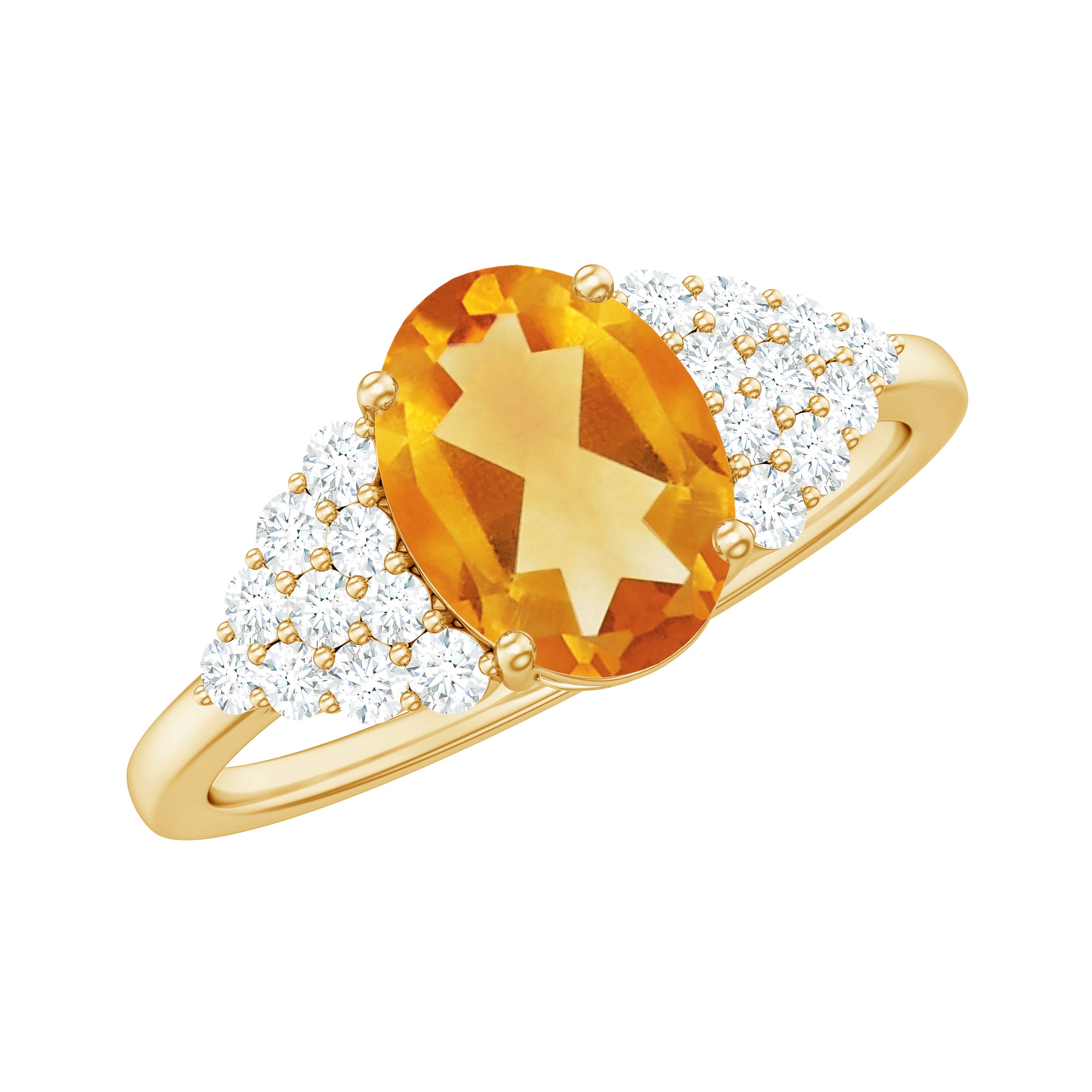 Natural Yellow Citrine Oval Engagement Ring with Diamond Side Stones AAA - Rosec Jewels