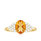 Natural Yellow Citrine Oval Engagement Ring with Diamond Side Stones AAA - Rosec Jewels