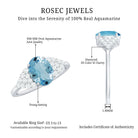 Solitaire 1 Carat Aquamarine Oval Engagement Ring with Diamond Cluster AAA - Rosec Jewels