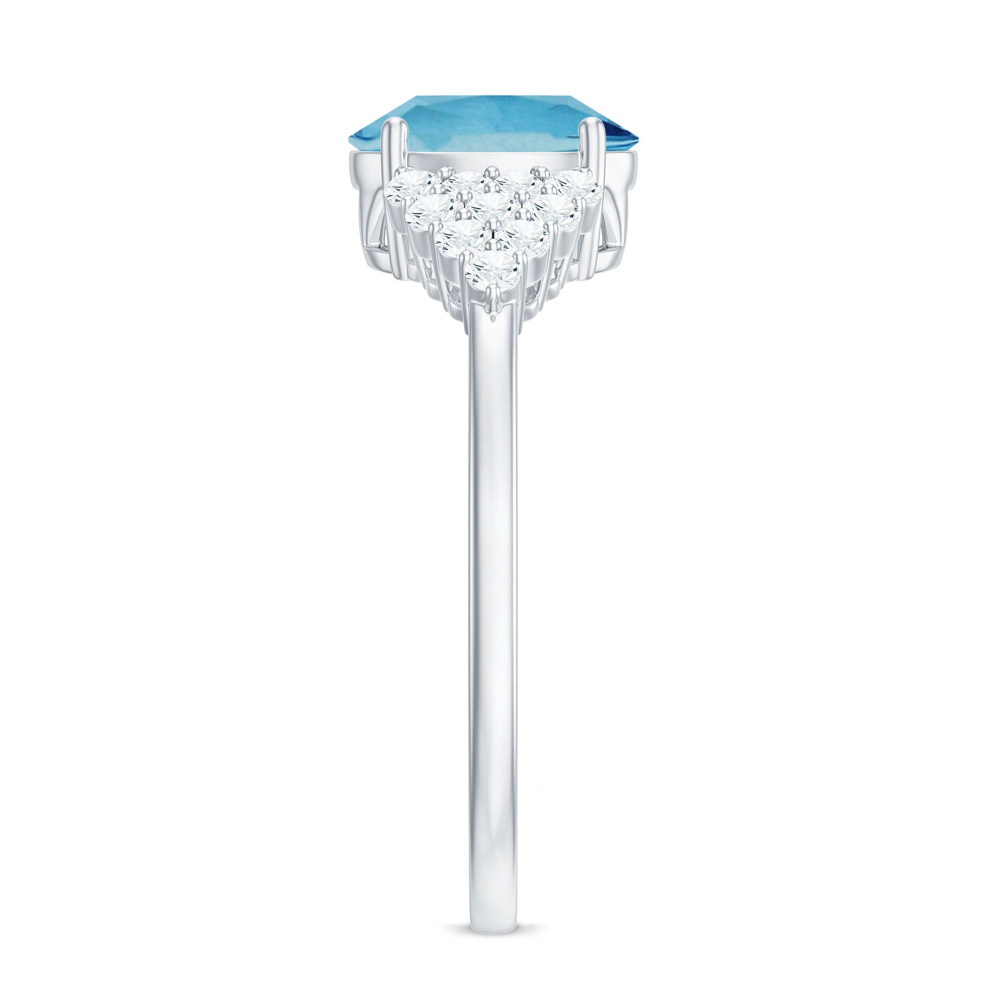 Solitaire 1 Carat Aquamarine Oval Engagement Ring with Diamond Cluster AAA - Rosec Jewels
