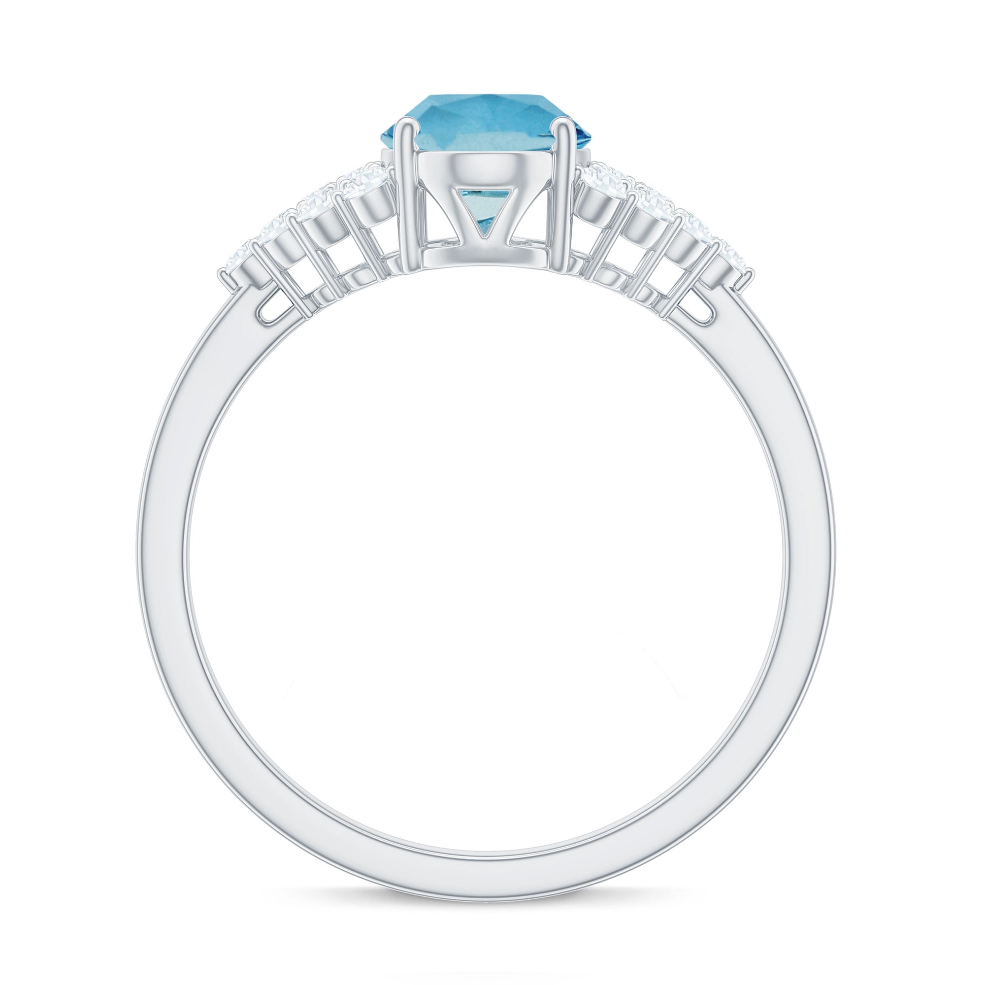 Solitaire 1 Carat Aquamarine Oval Engagement Ring with Diamond Cluster AAA - Rosec Jewels