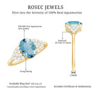Solitaire 1 Carat Aquamarine Oval Engagement Ring with Diamond Cluster AAA - Rosec Jewels