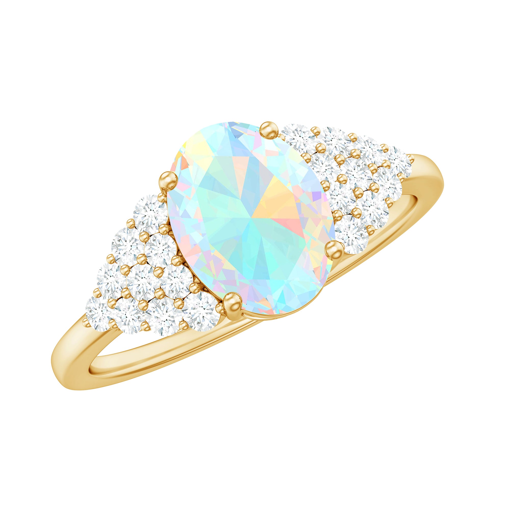 1.75 CT Oval Cut Ethiopian Opal Solitaire Ring with Diamond Accent Ethiopian Opal - ( AAA ) - Quality - Rosec Jewels
