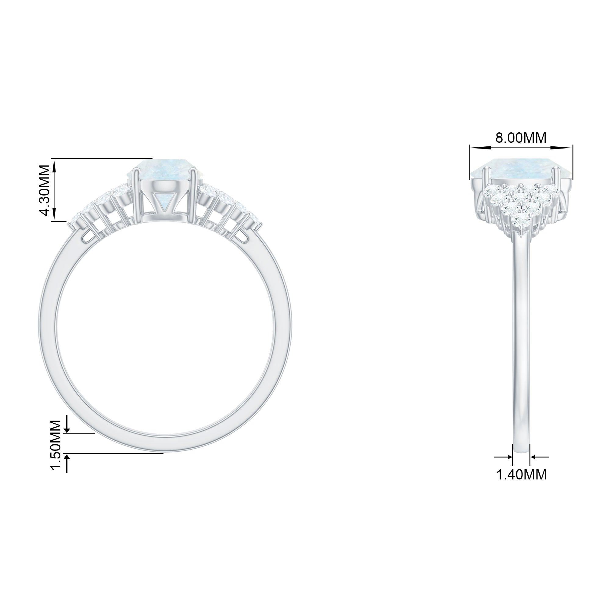 1 CT Oval Cut Moonstone Solitaire Ring with Diamond Accent AAA - Rosec Jewels