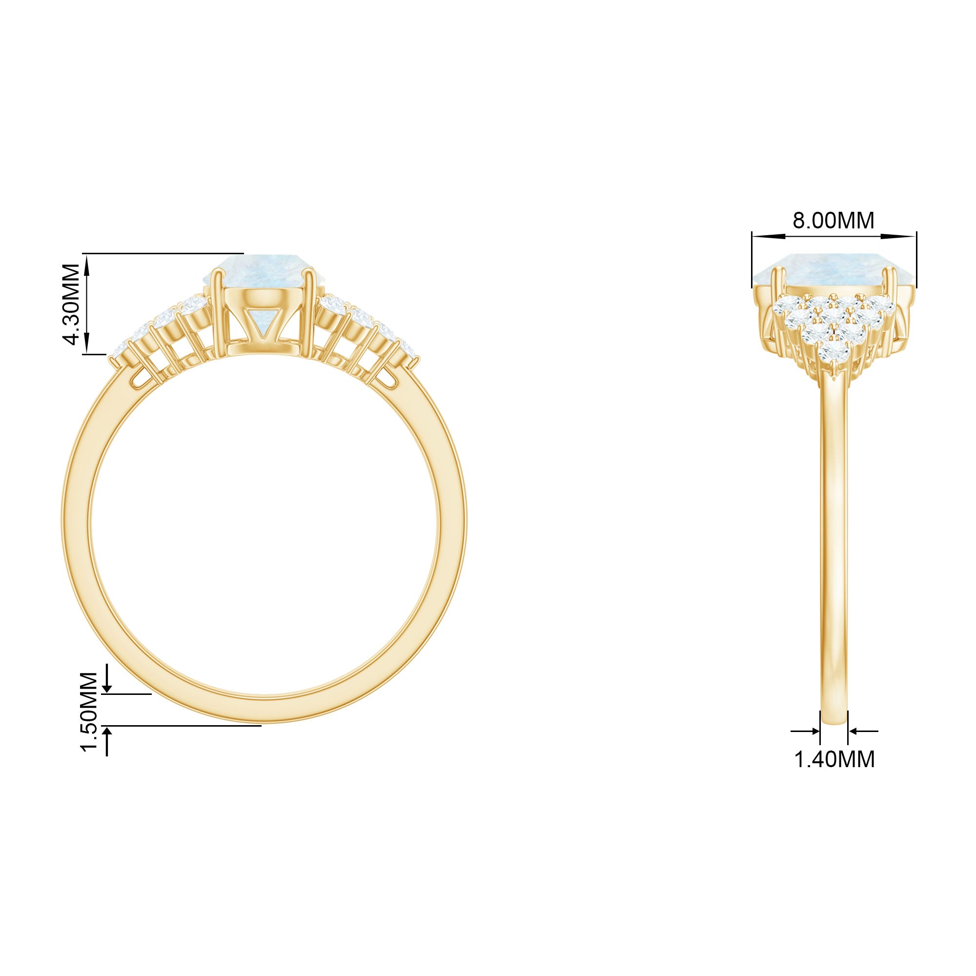 1 CT Oval Cut Moonstone Solitaire Ring with Diamond Accent AAA - Rosec Jewels