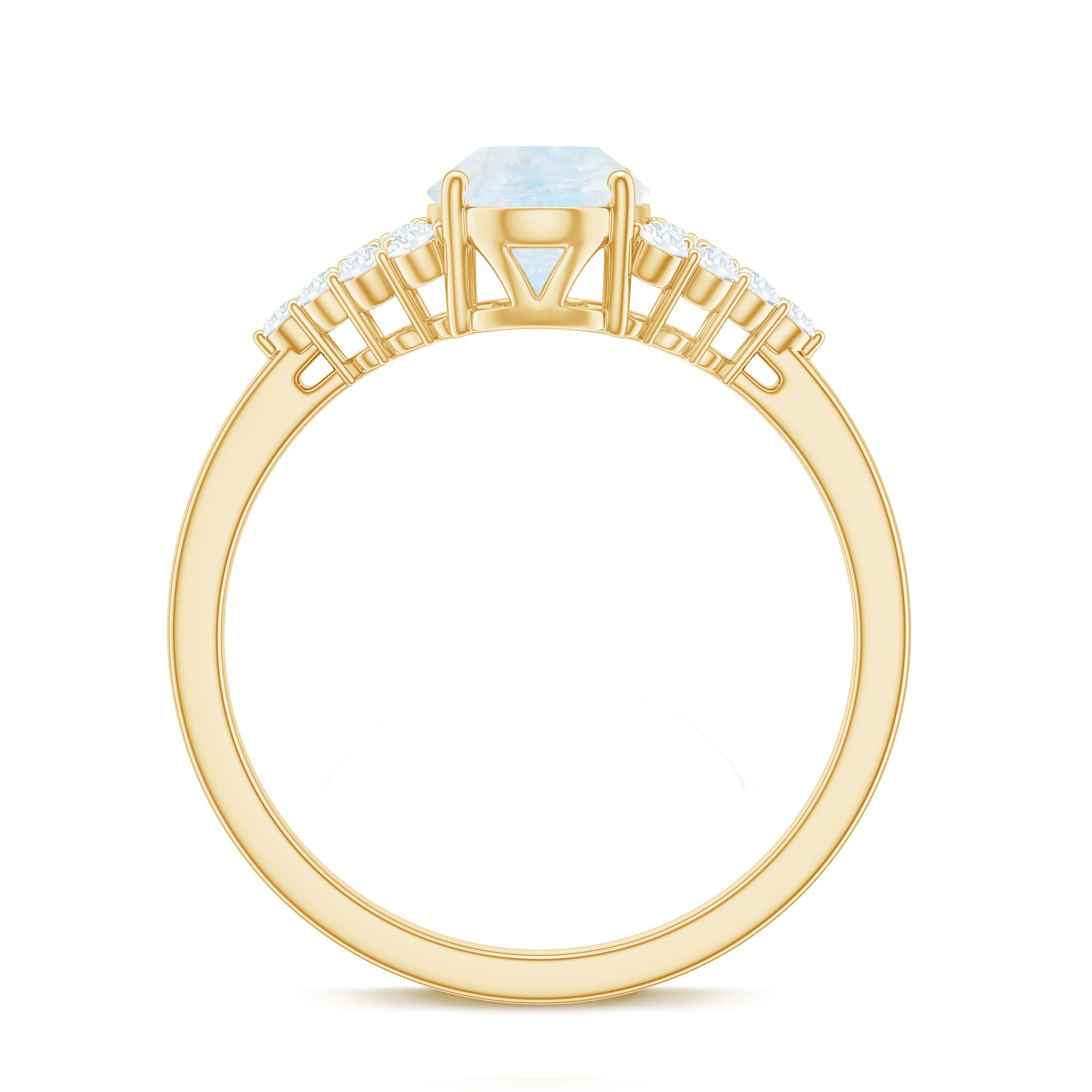 1 CT Oval Cut Moonstone Solitaire Ring with Diamond Accent AAA - Rosec Jewels