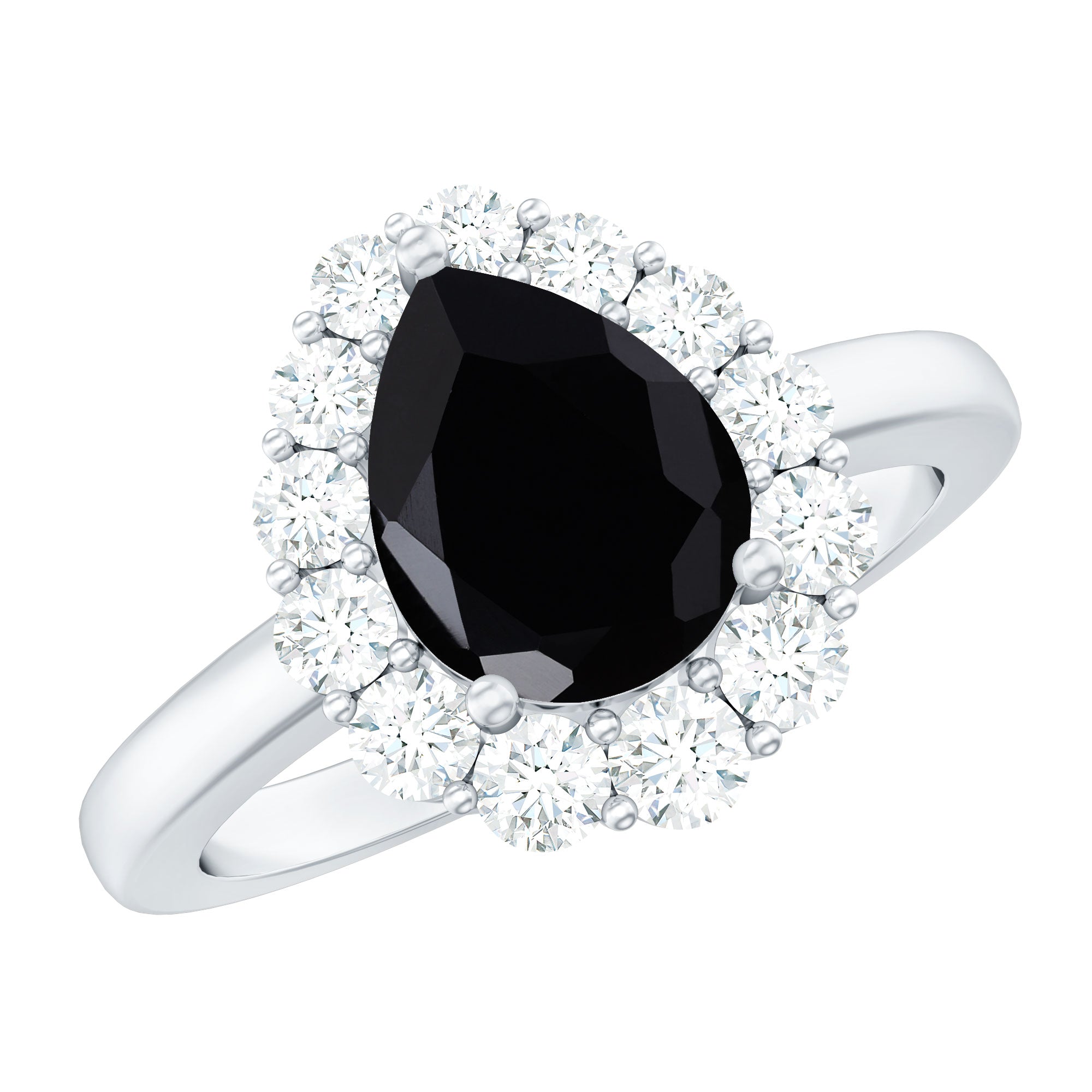 2.50 CT Black Spinel Teardrop Ring with Moissanite