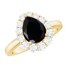 Certified Genuine 1.7 Carat Black Spinel Teardrop Engagement Ring with Diamond Halo AAA - Rosec Jewels