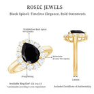 Certified Genuine 1.7 Carat Black Spinel Teardrop Engagement Ring with Diamond Halo AAA - Rosec Jewels