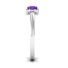 Natural Oval Amethyst 3 Stone Promise Ring with Diamond AAA - Rosec Jewels