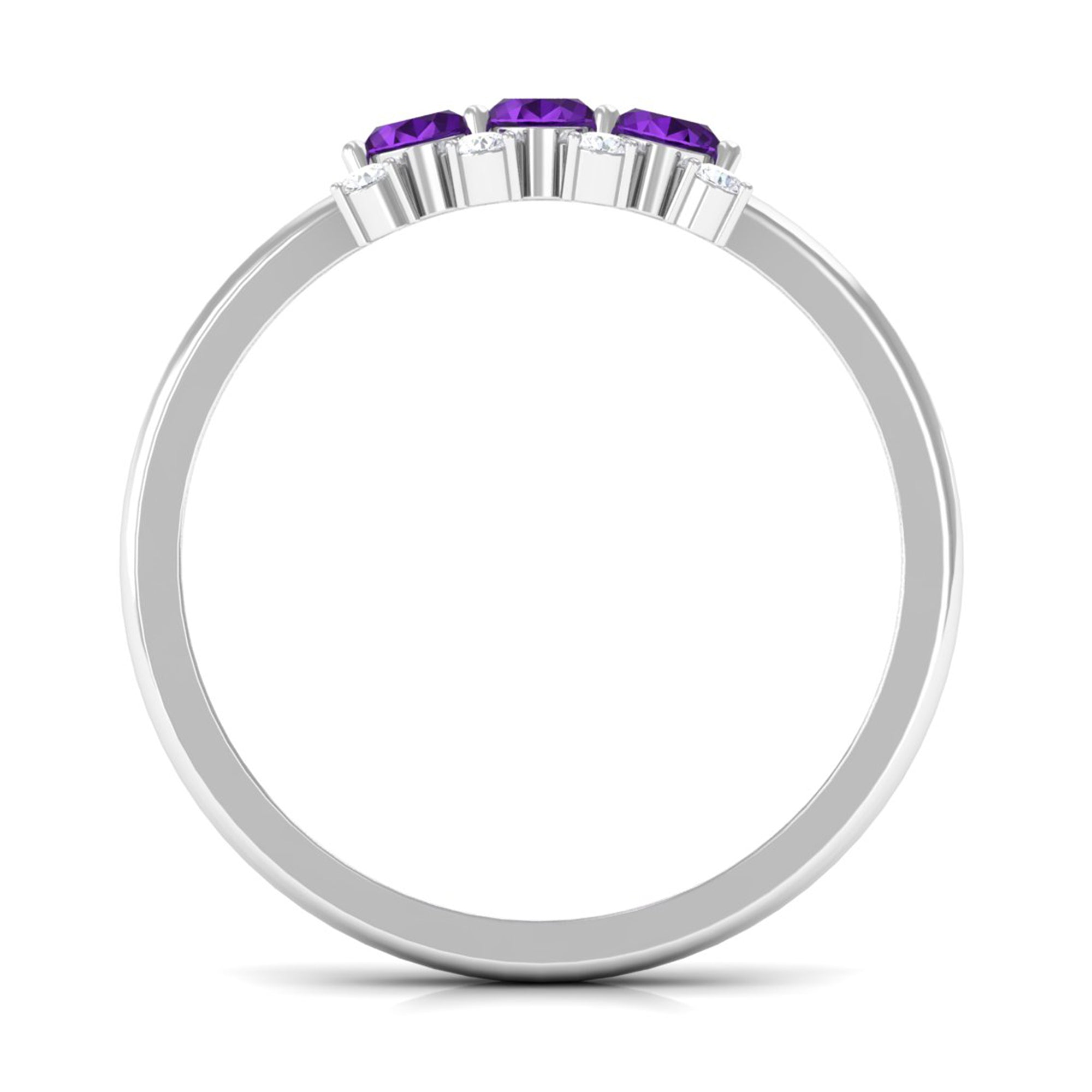 Natural Oval Amethyst 3 Stone Promise Ring with Diamond AAA - Rosec Jewels