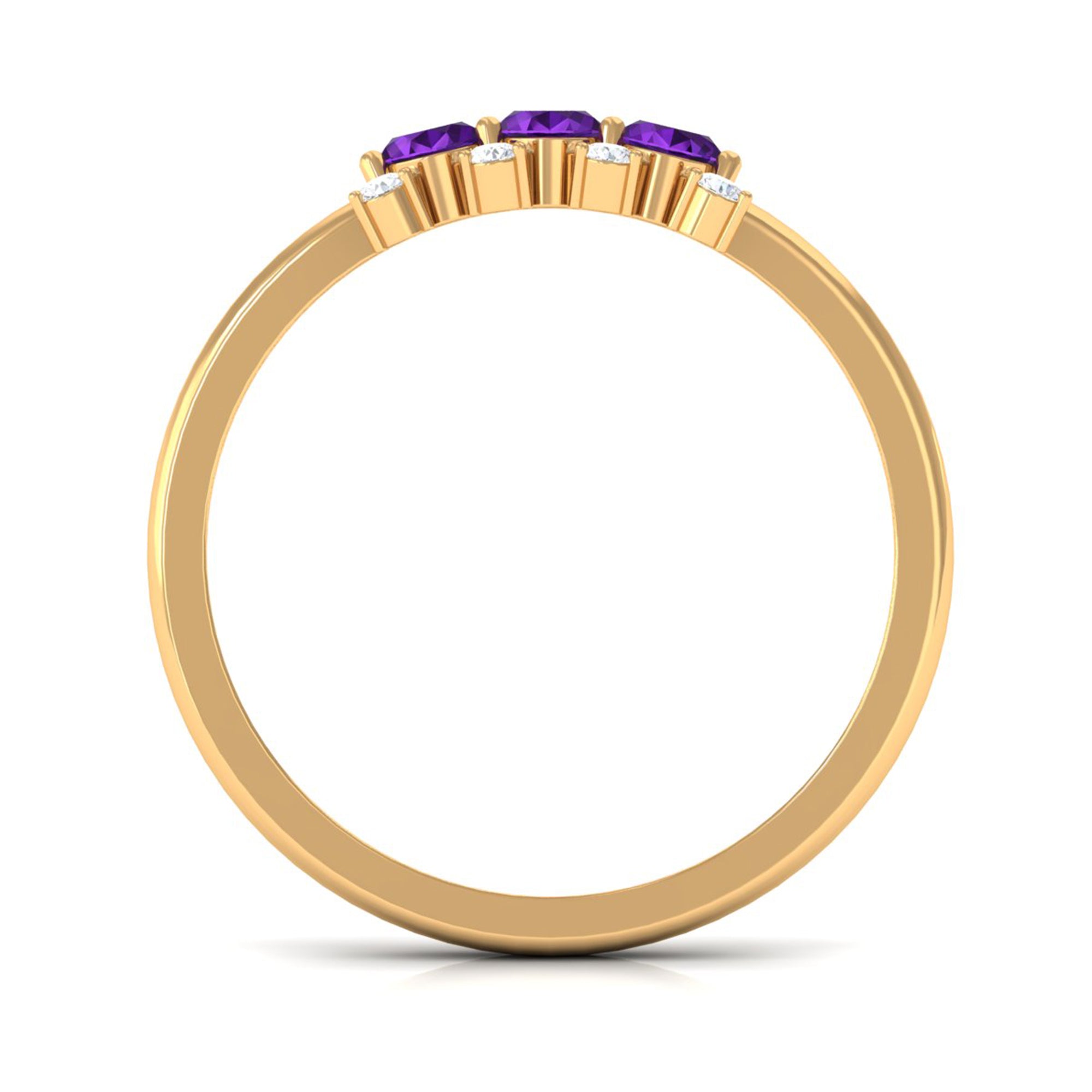 Natural Oval Amethyst 3 Stone Promise Ring with Diamond AAA - Rosec Jewels