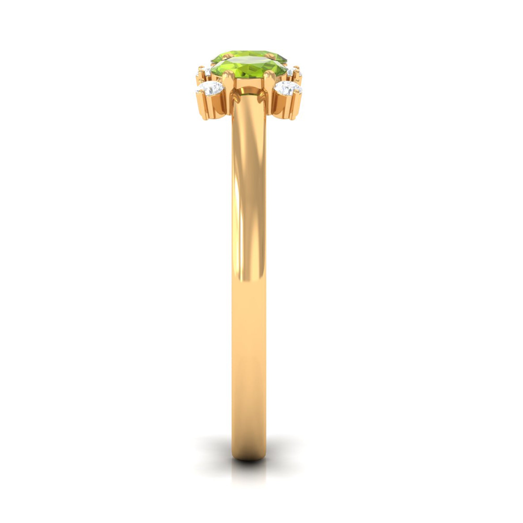 3/4 CT Oval Cut Peridot Three Stone Ring with Diamond Stones AAA - Rosec Jewels