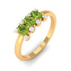 3/4 CT Oval Cut Peridot Three Stone Ring with Diamond Stones AAA - Rosec Jewels