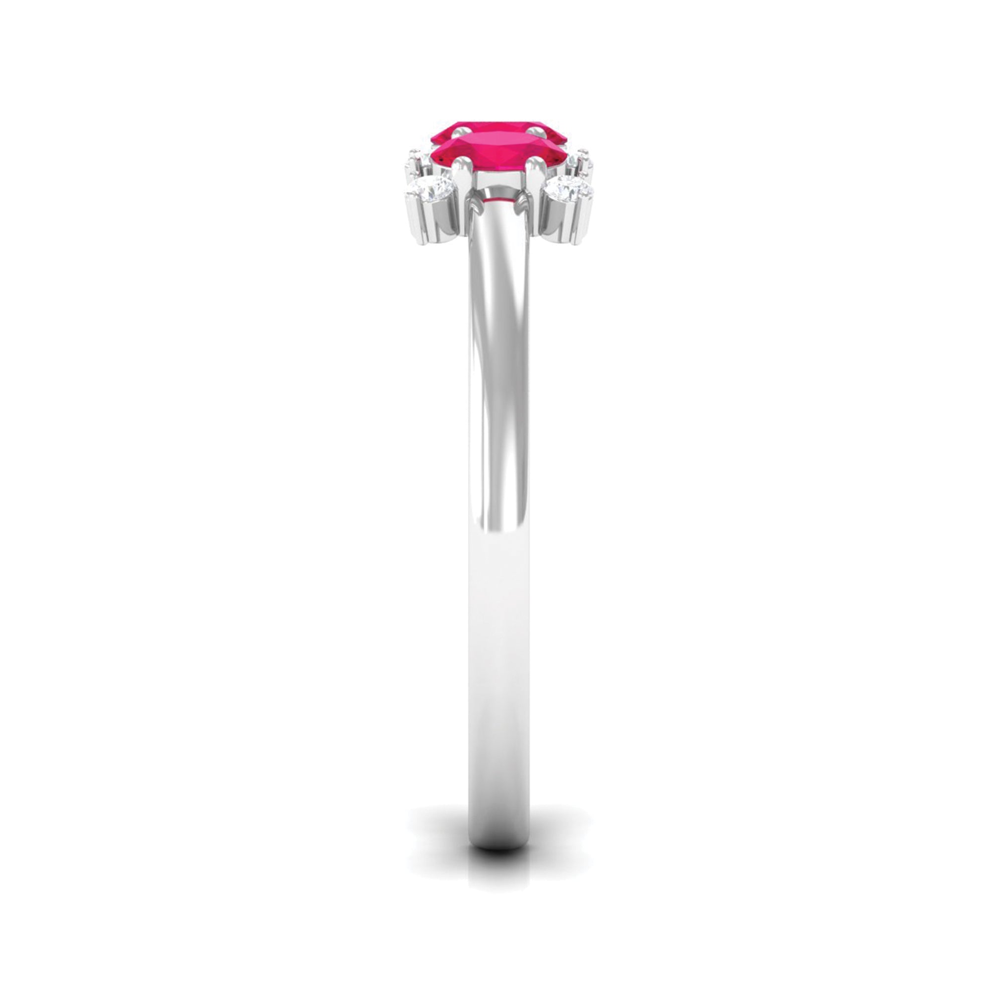 Oval Ruby Three Stone Promise Ring with Diamond AAA - Rosec Jewels