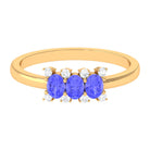 Rosec Jewels-Oval Cut Tanzanite Three Stone Ring with Diamond