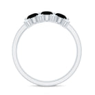 Rosec Jewels-Natural Oval Black Spinel 3 Stone Engagement Ring with Diamond