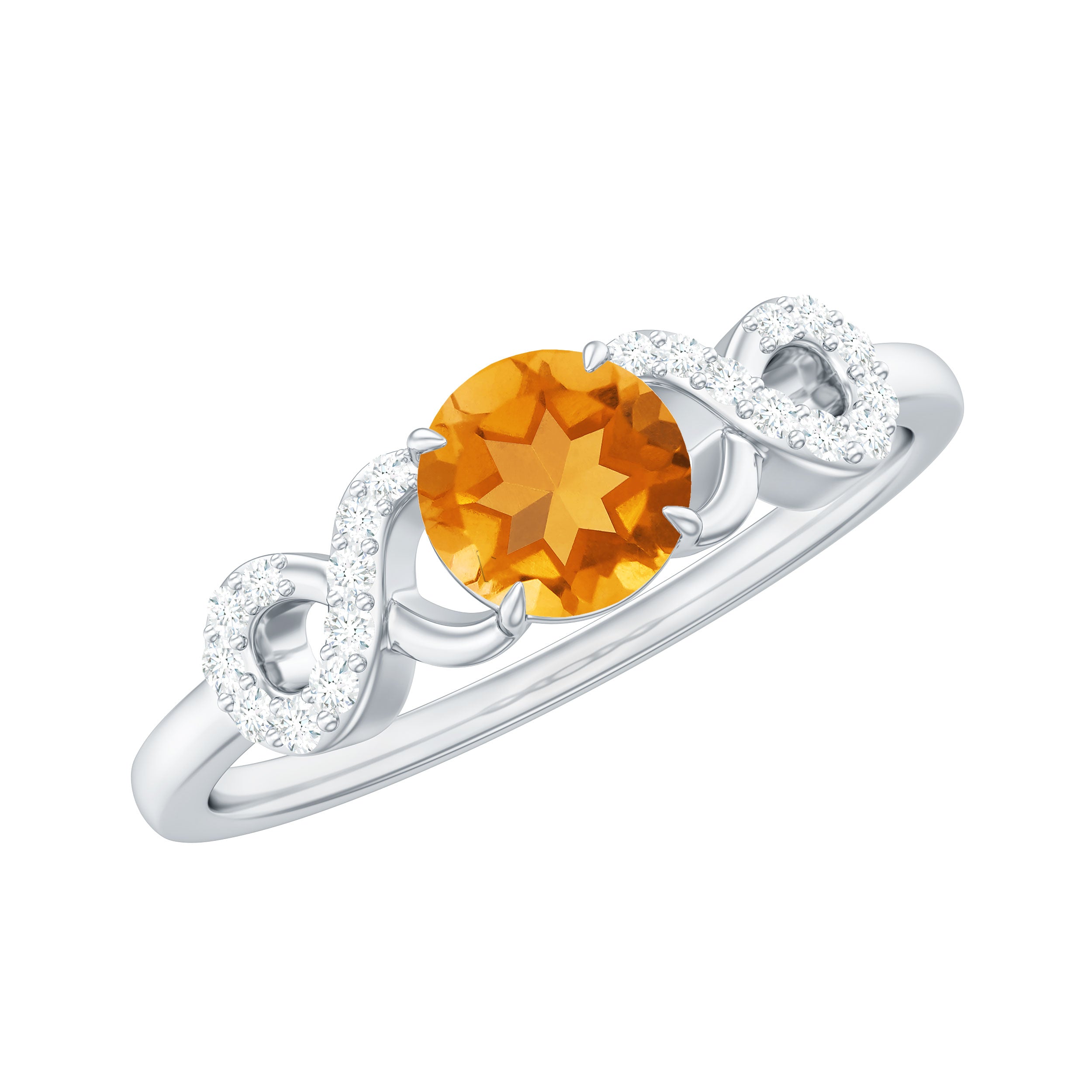 Certified Natural Citrine Infinity Promise Ring with Diamonds AAA - Rosec Jewels