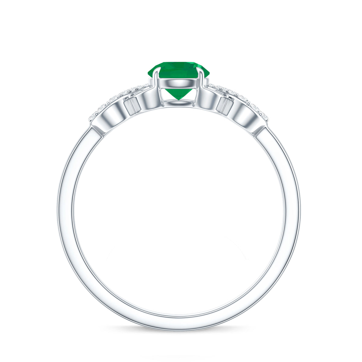 Real Emerald Diamond Promise Engagement Ring with Criss Cross Shank AAA - Rosec Jewels