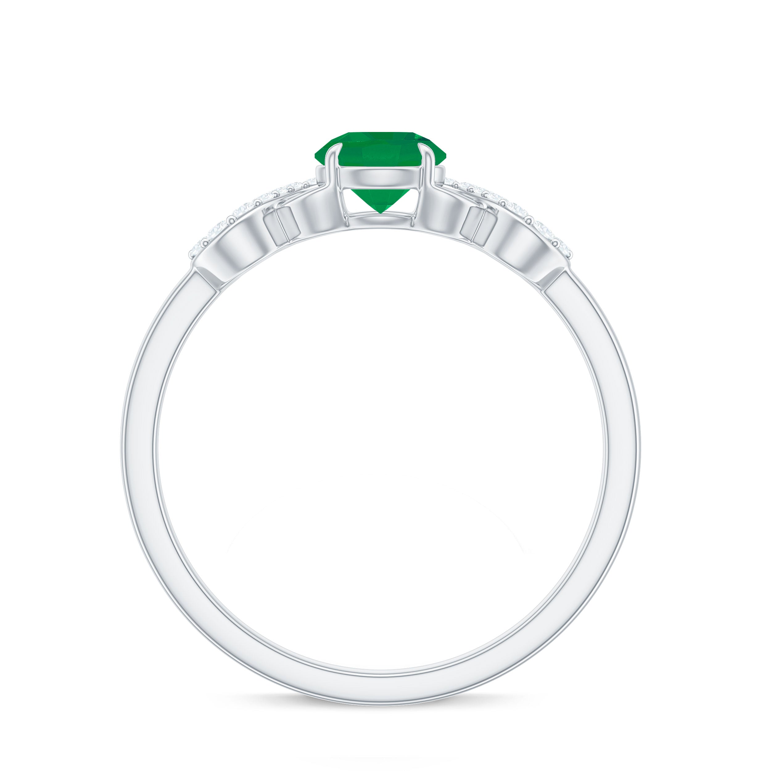 Real Emerald Diamond Promise Engagement Ring with Criss Cross Shank AAA - Rosec Jewels