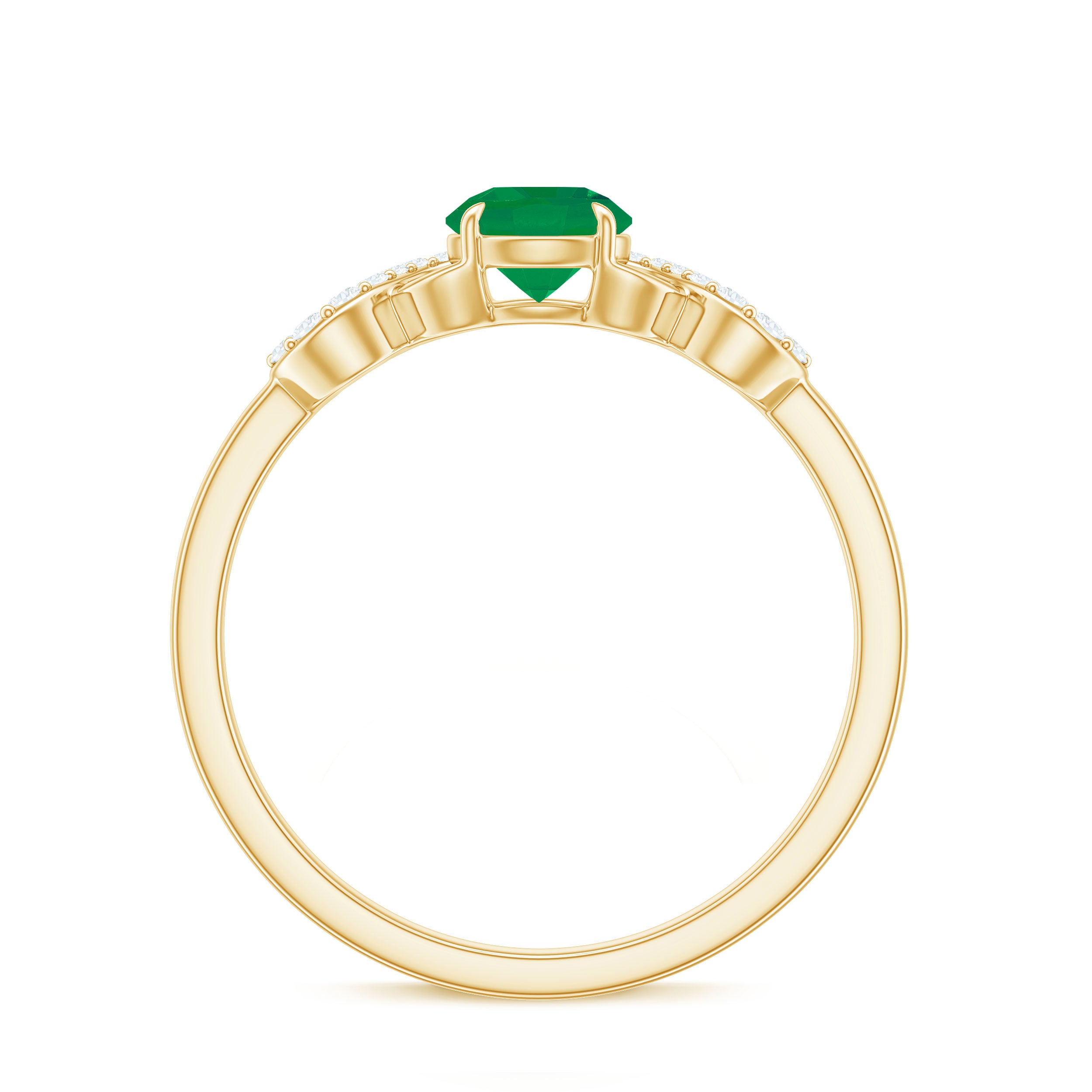 Real Emerald Diamond Promise Engagement Ring with Criss Cross Shank AAA - Rosec Jewels