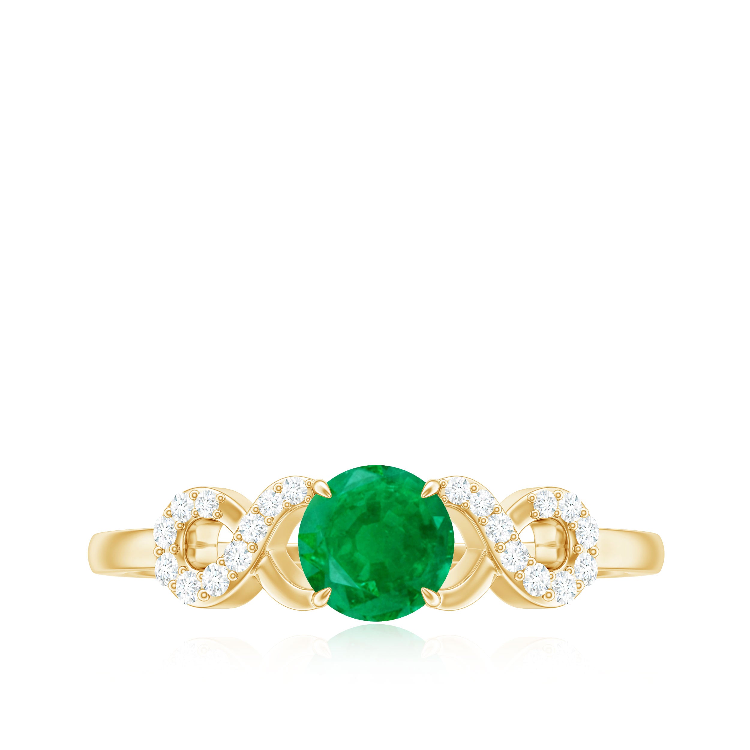 Real Emerald Diamond Promise Engagement Ring with Criss Cross Shank AAA - Rosec Jewels
