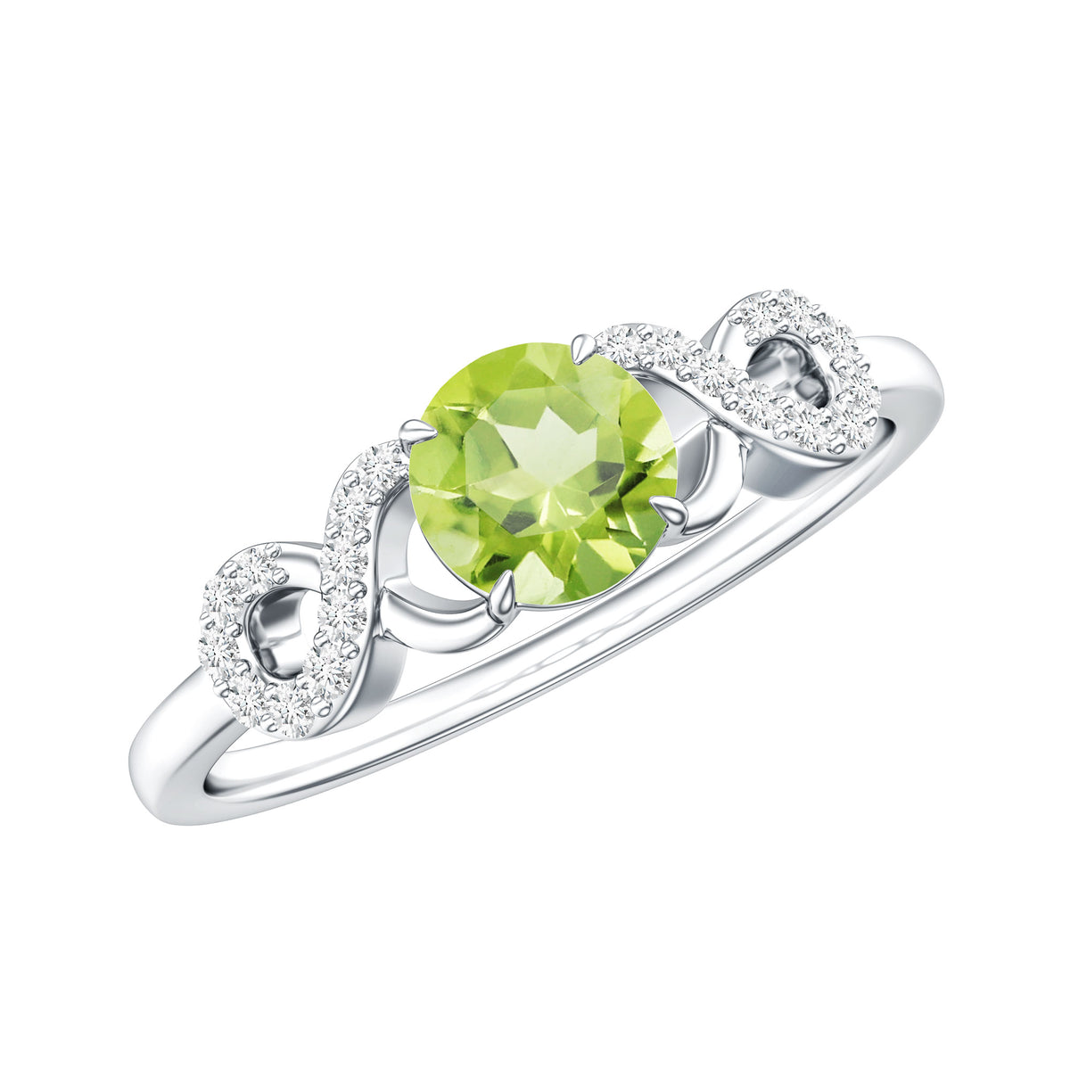 Half Carat Peridot Promise Ring with Diamond Infinity Knot AAA - Rosec Jewels