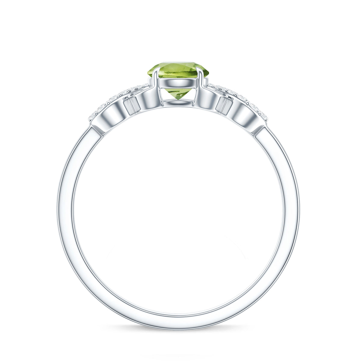 Half Carat Peridot Promise Ring with Diamond Infinity Knot AAA - Rosec Jewels