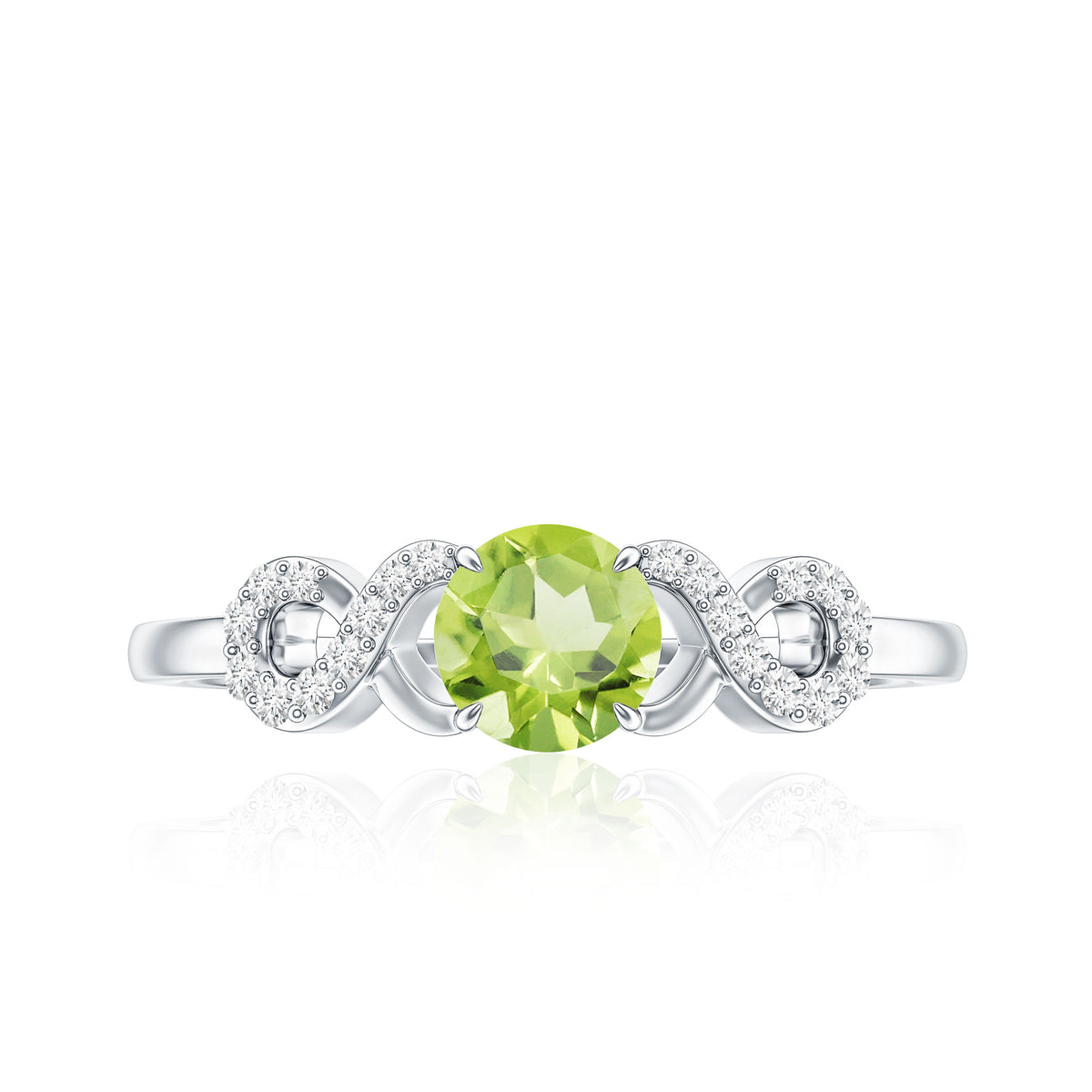 Half Carat Peridot Promise Ring with Diamond Infinity Knot AAA - Rosec Jewels