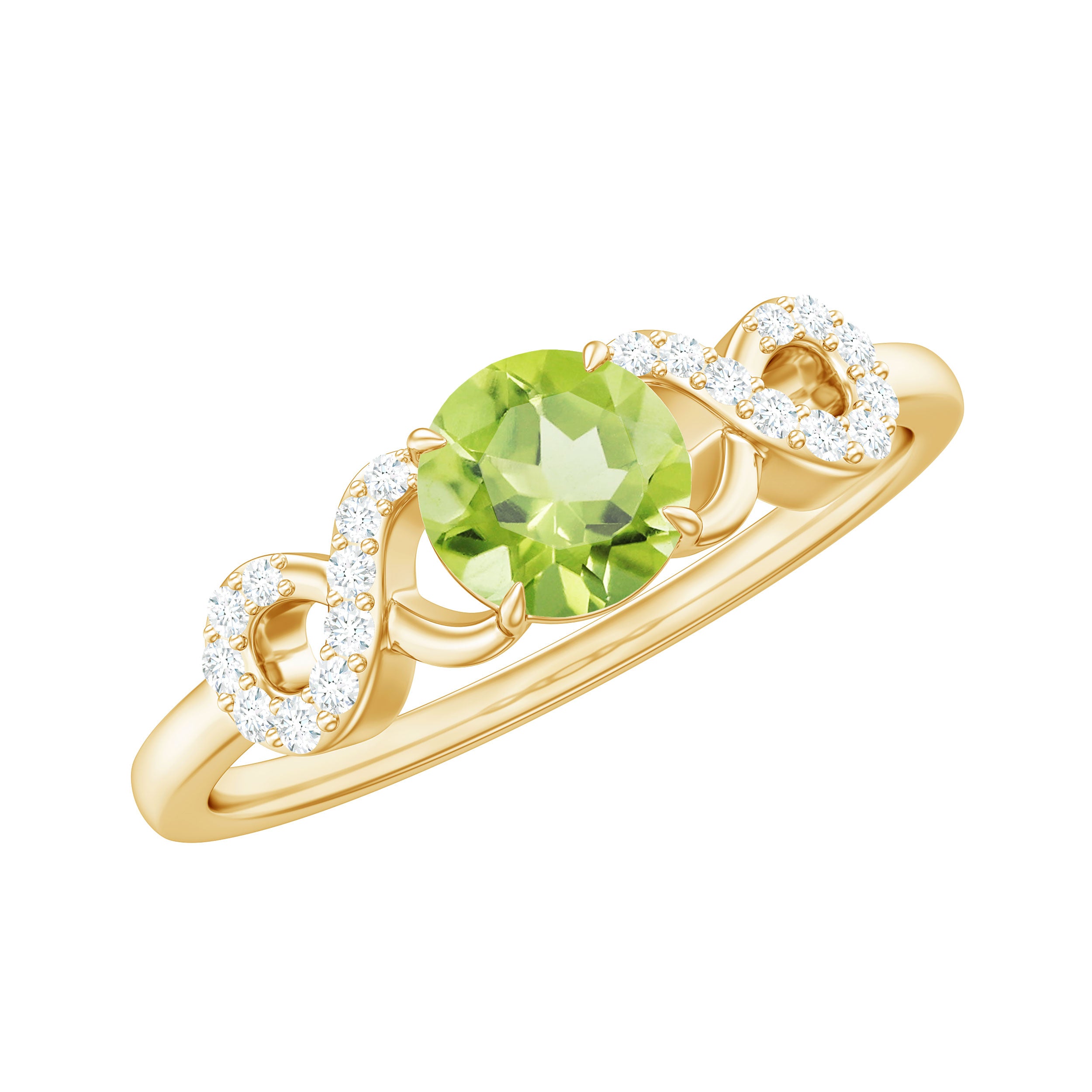Rosec Jewels-Half Carat Peridot Promise Ring with Diamond Infinity Knot