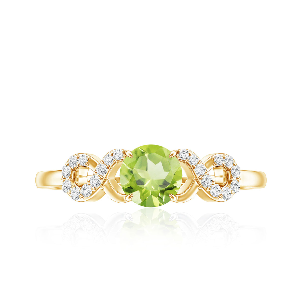 Half Carat Peridot Promise Ring with Diamond Infinity Knot AAA - Rosec Jewels