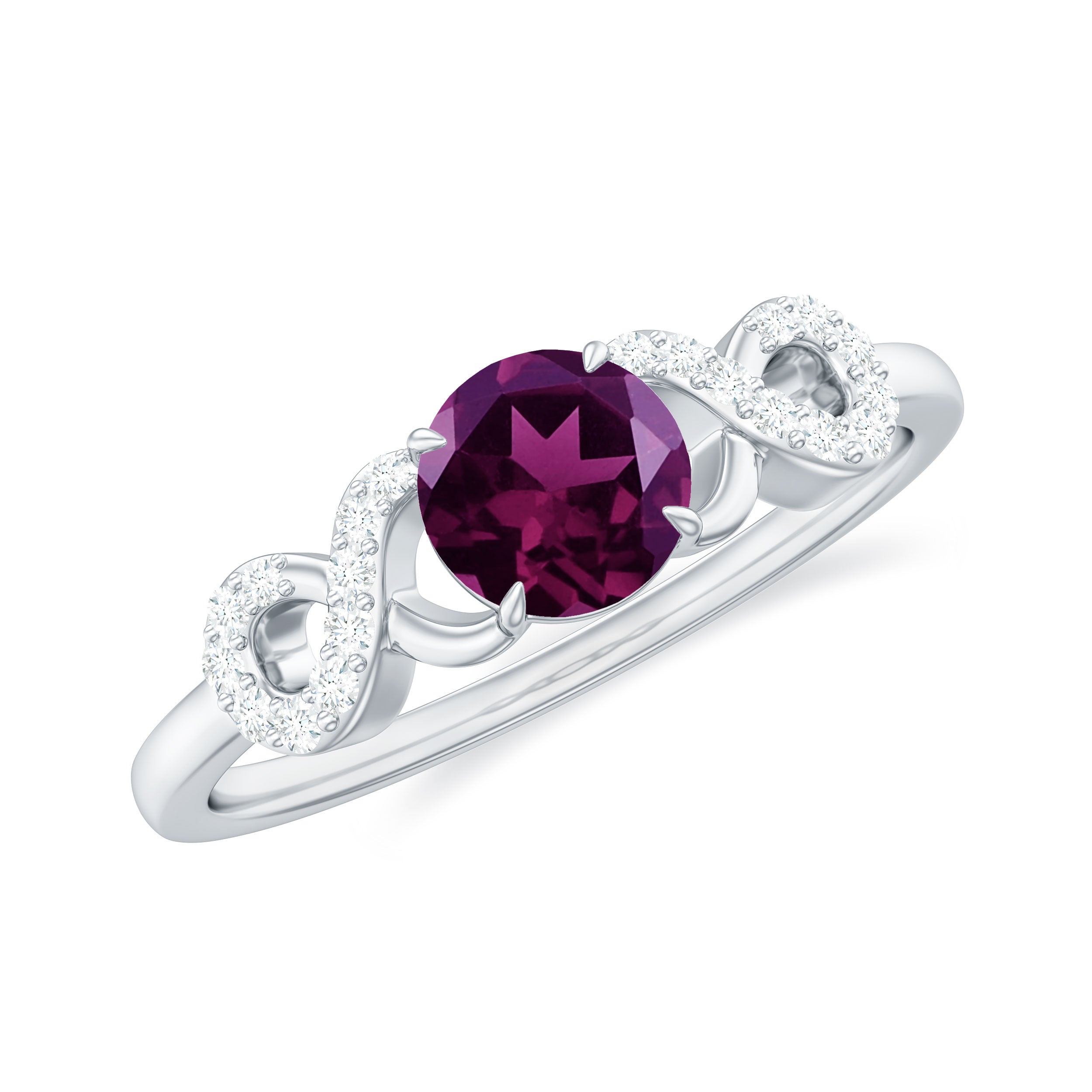 Rhodolite Solitaire Engagement Ring with Diamond Accent