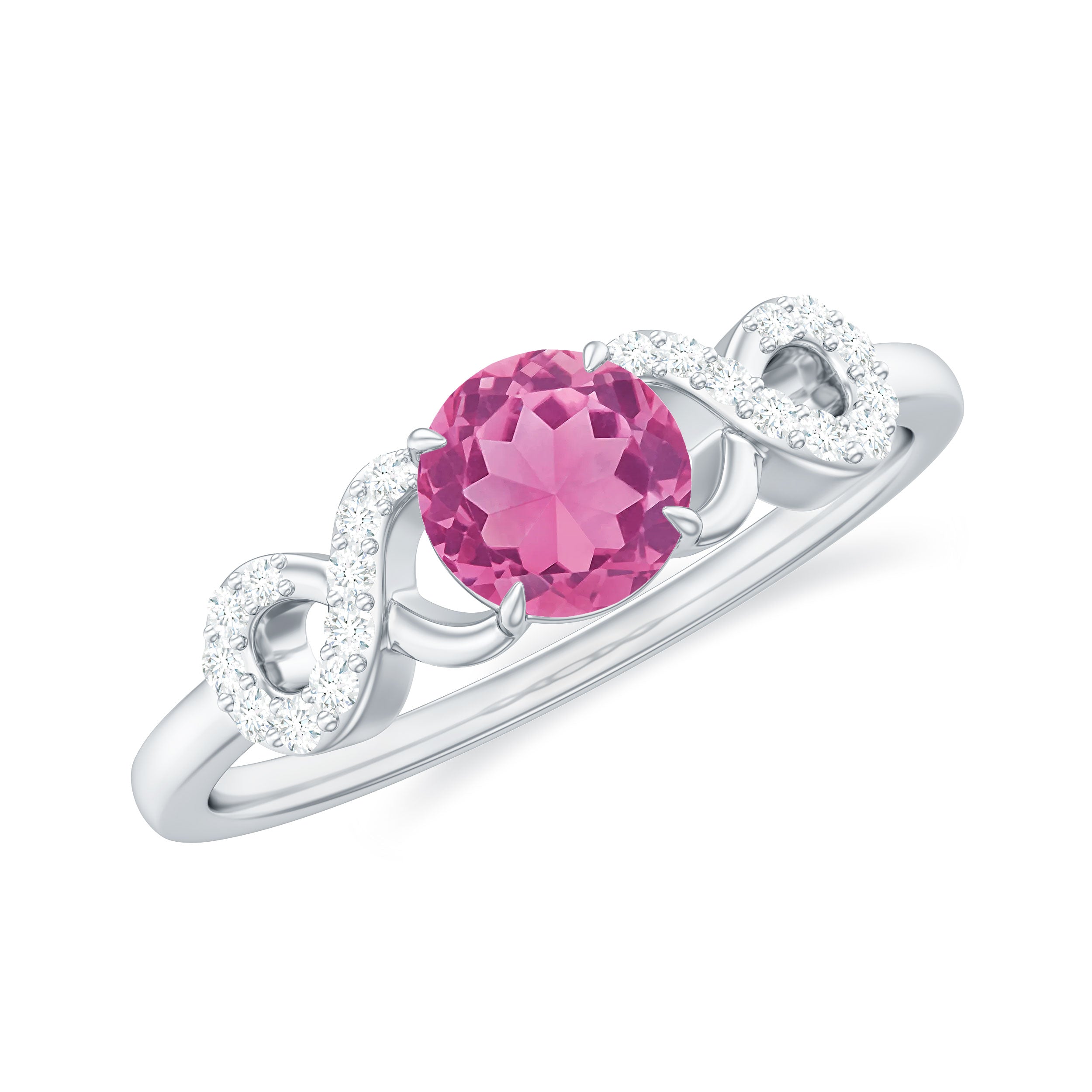 Rosec Jewels-Solitaire Pink Tourmaline Infinity Promise Ring with Diamond