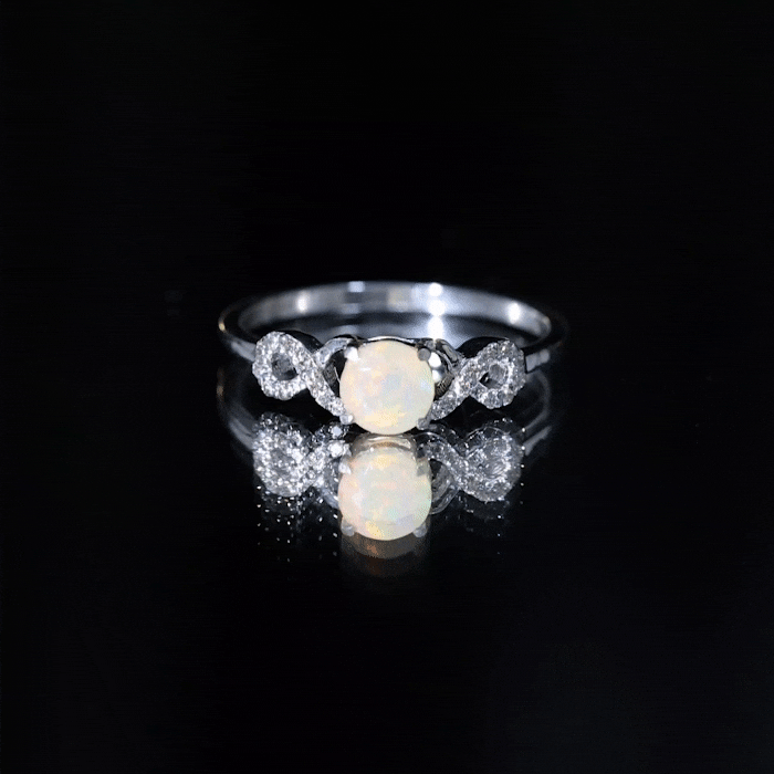 Certified Real Ethiopian Rainbow Opal Diamond Engagement Ring with Criss Cross Shank AAA - Rosec Jewels