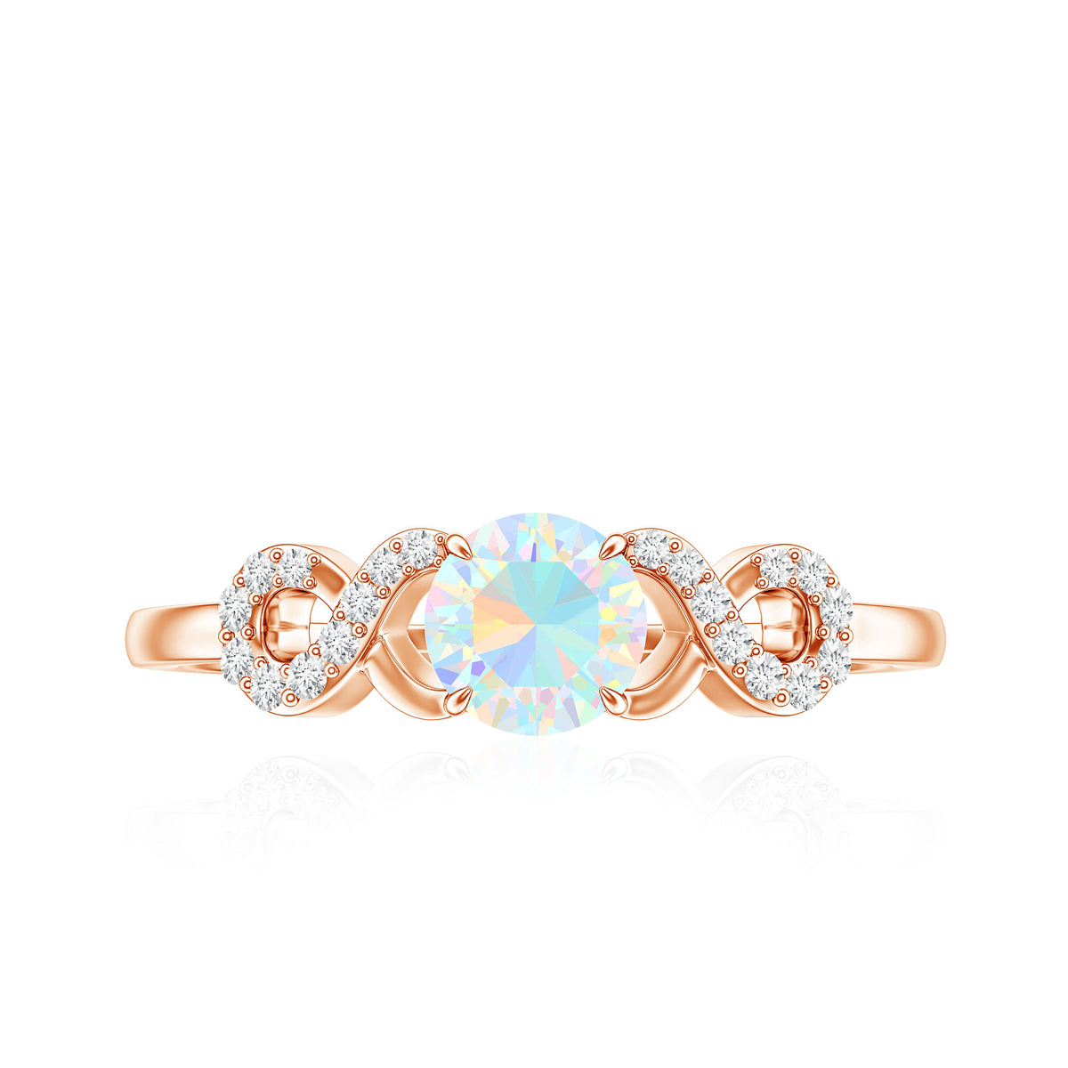 Certified Real Ethiopian Rainbow Opal Diamond Engagement Ring with Criss Cross Shank AAA - Rosec Jewels