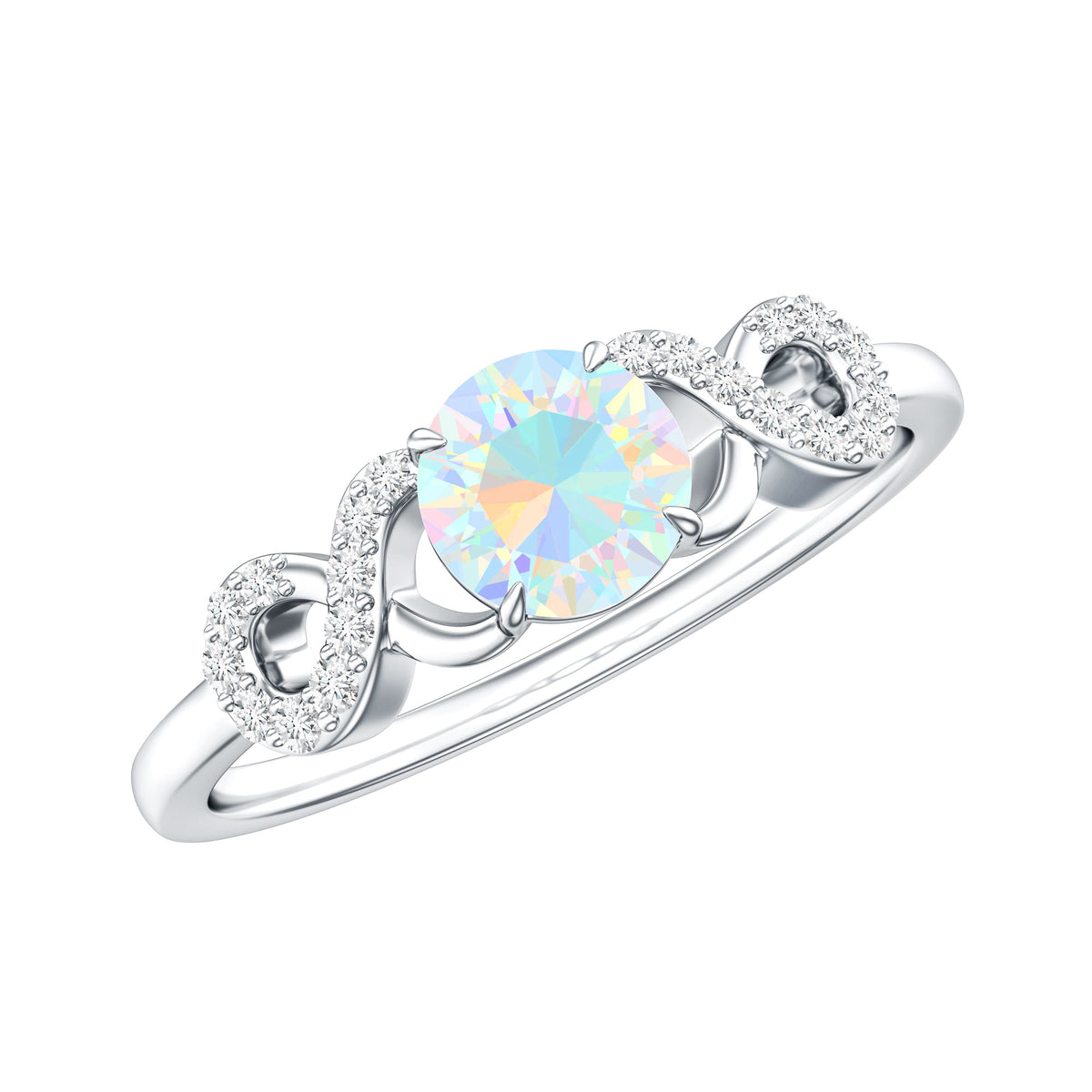 Certified Real Ethiopian Rainbow Opal Diamond Engagement Ring with Criss Cross Shank AAA - Rosec Jewels