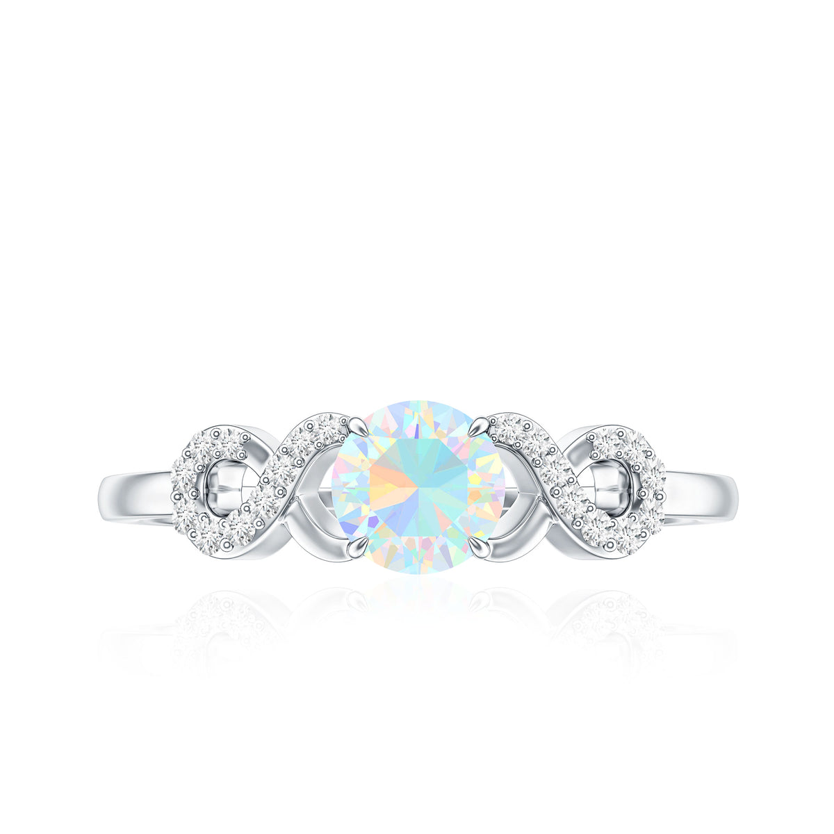 Certified Real Ethiopian Rainbow Opal Diamond Engagement Ring with Criss Cross Shank AAA - Rosec Jewels