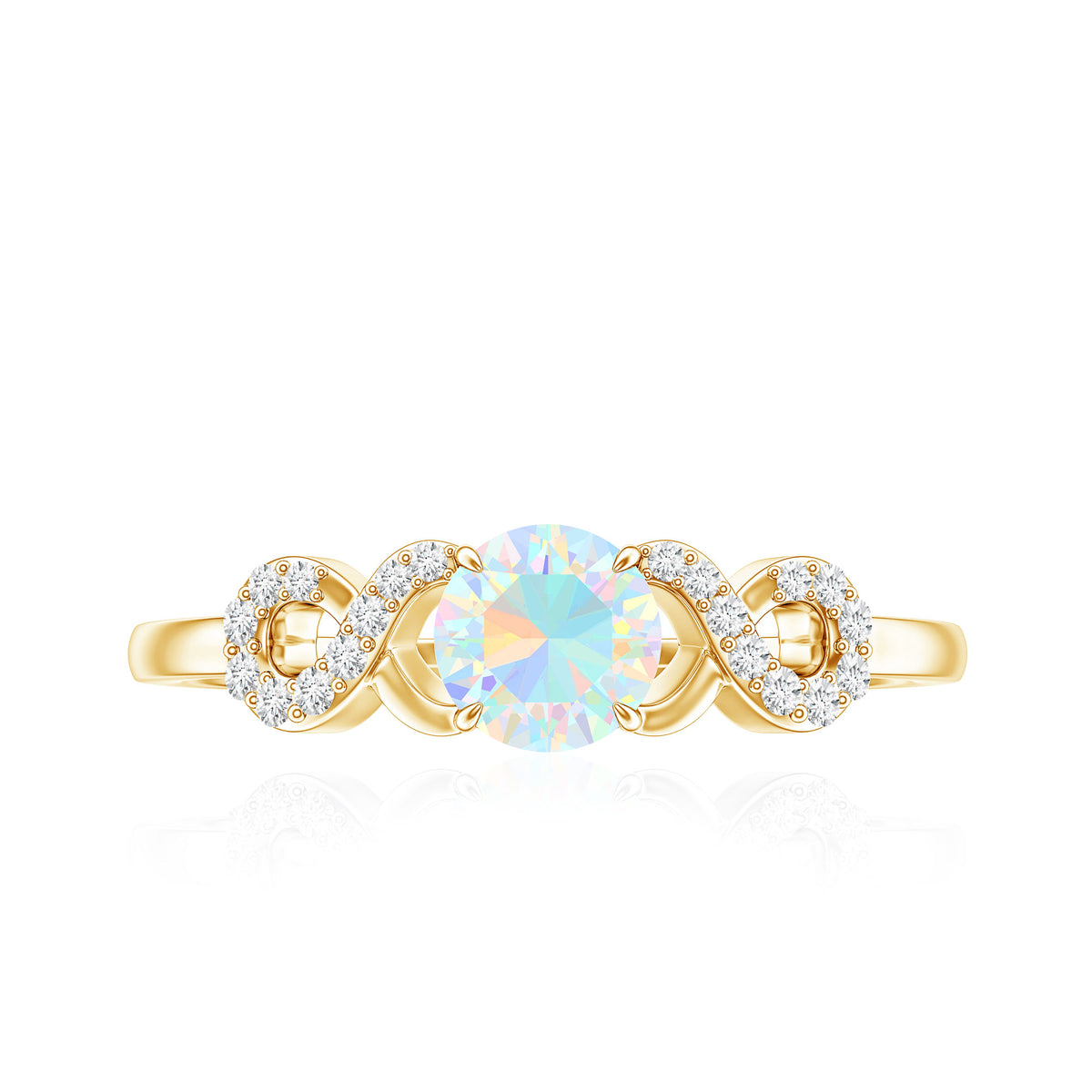 Certified Real Ethiopian Rainbow Opal Diamond Engagement Ring with Criss Cross Shank AAA - Rosec Jewels