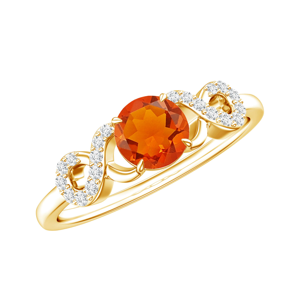 Round Shape Solitaire Fire Opal Infinity Engagement Ring with Diamond AAA - Rosec Jewels